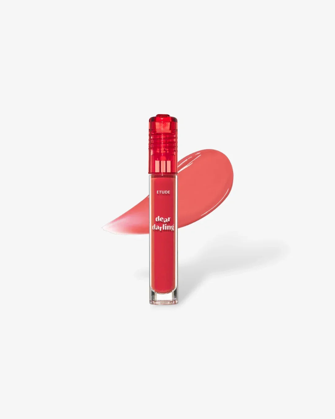Etude Dear Darling water gel lip tint in red with swatch on white background