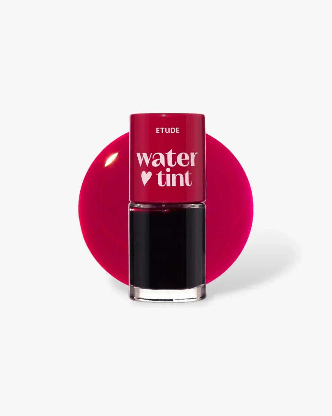 ETUDE Water Tint lip and cheek tint in vibrant red shade with round swatch behind