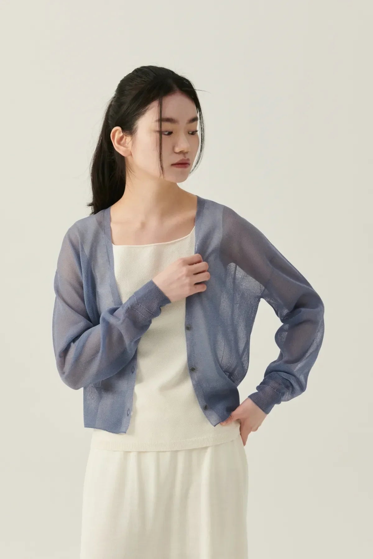 Deep V Sheer Cardigan