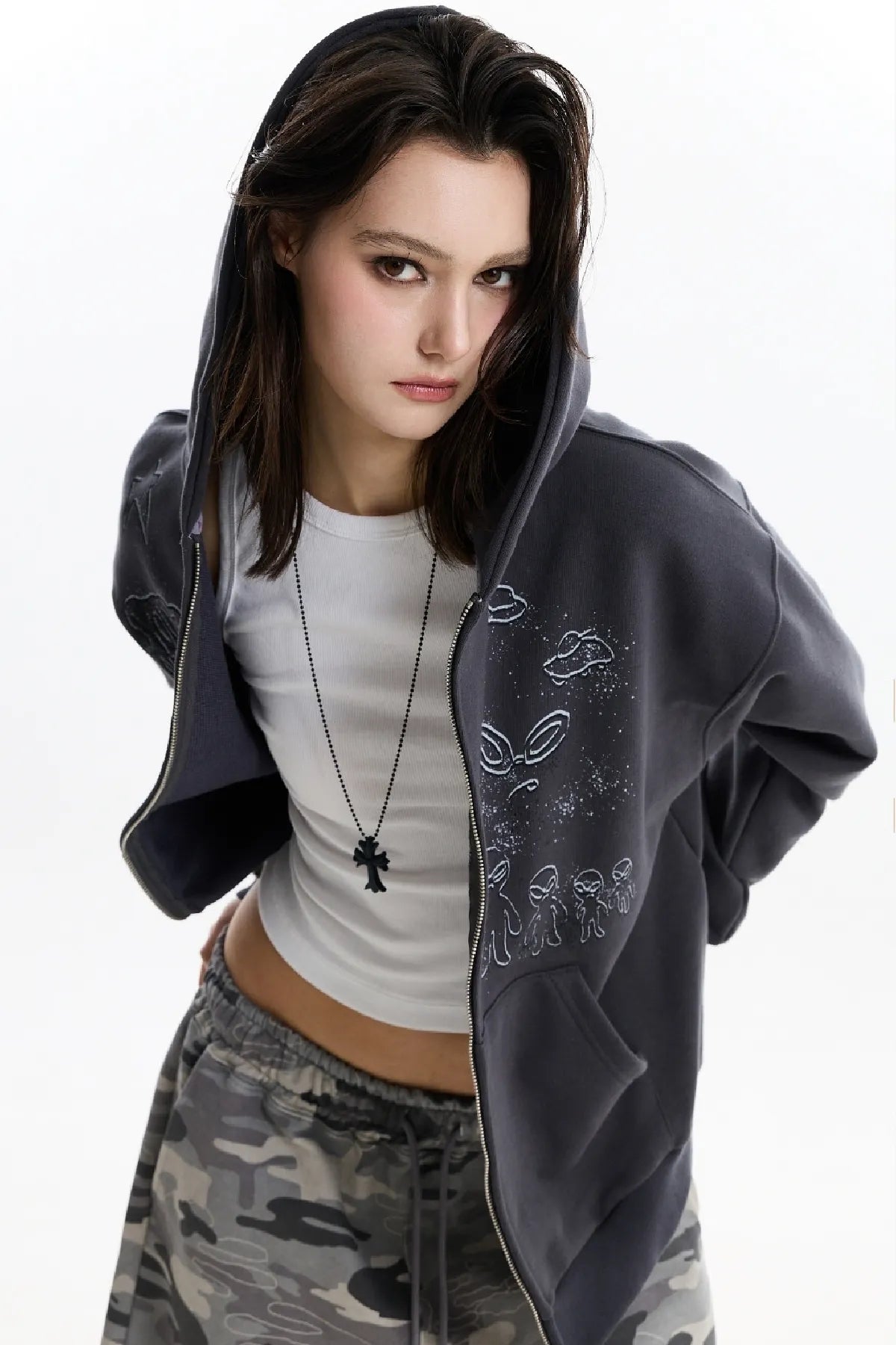 Doodle Alien Hood Zip-Up