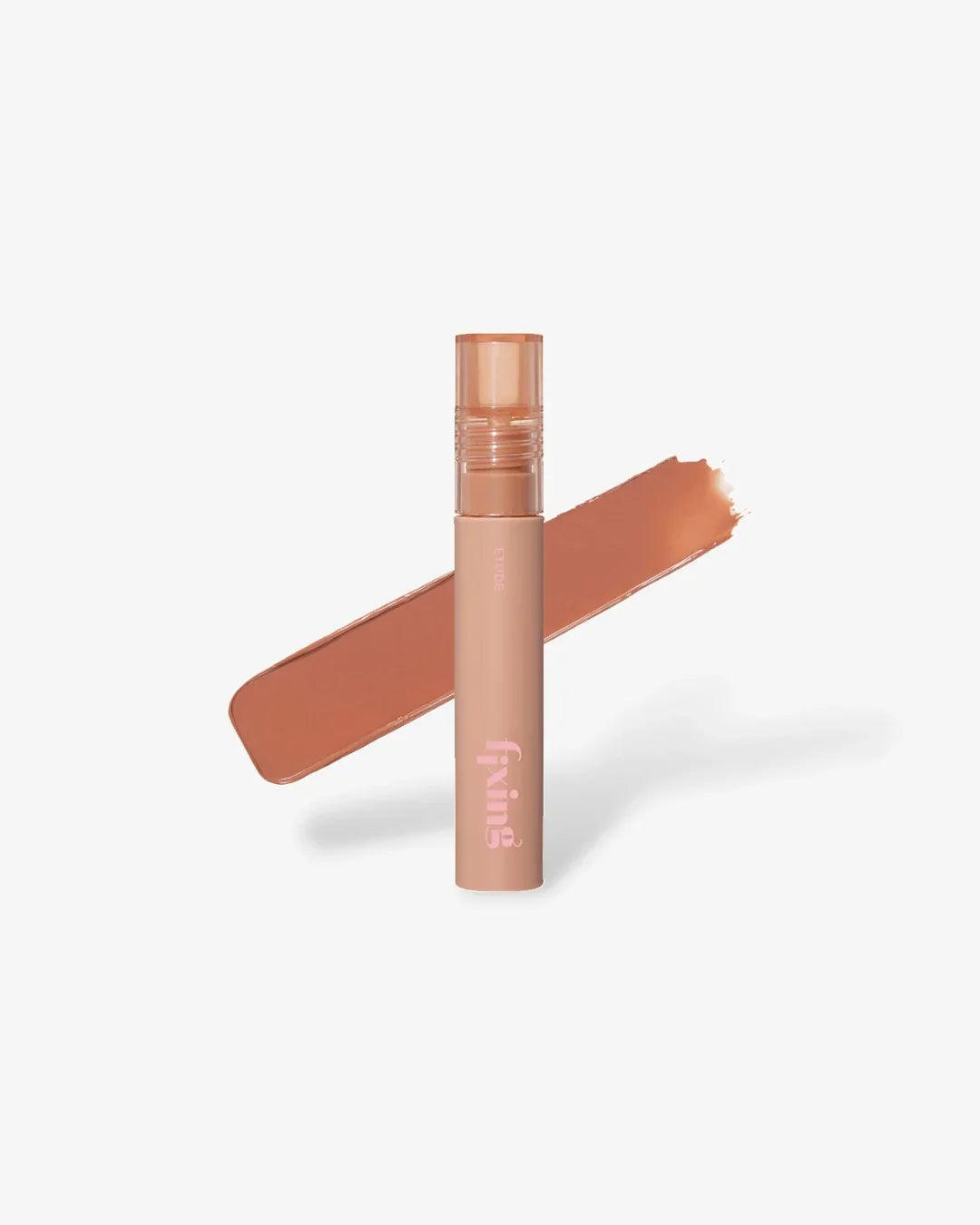 Beige-toned eyelid tint stick with a creamy swatch on white background, branded fixing