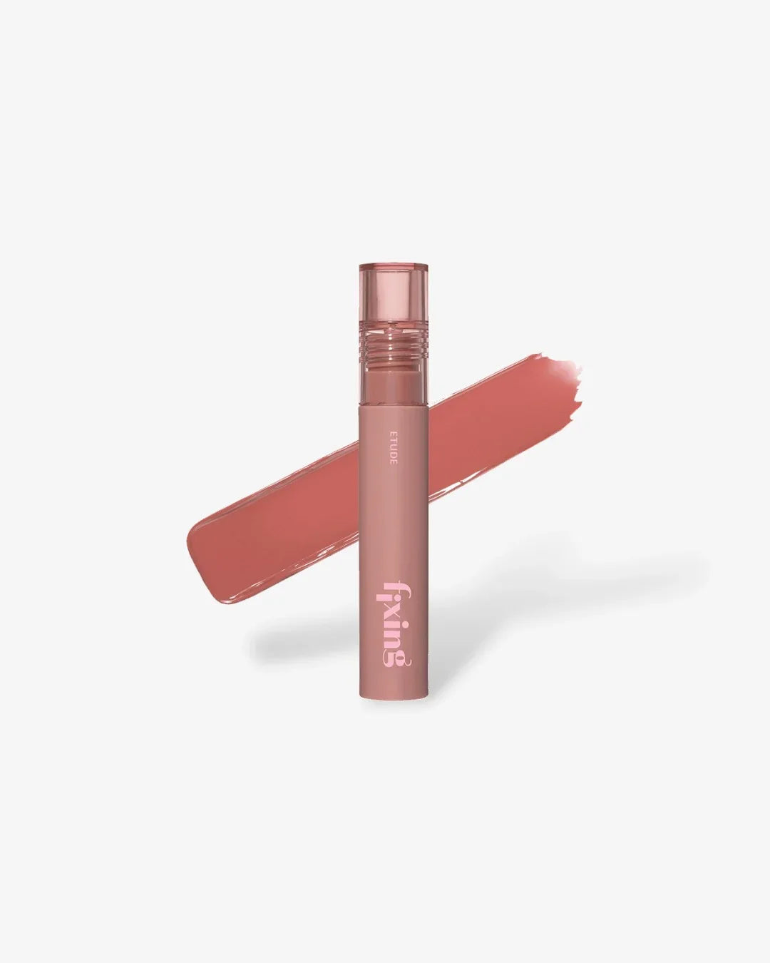 Etude Fixing matte lipstick in dusty beige with swatch on white background