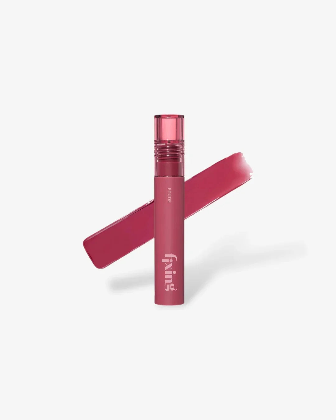 Etude Fixing pink rose lip tint with color swatch on white background