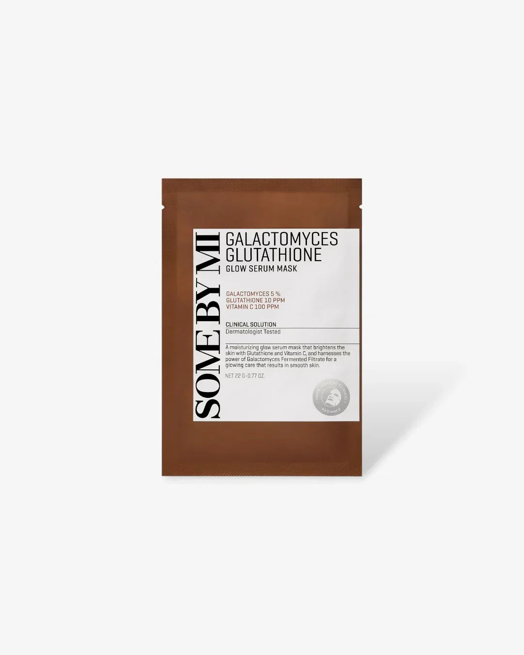 SOME BY MI Galactomyces Glutathione Glow Serum Mask in brown packaging with white label