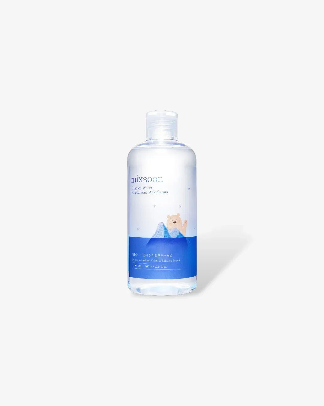 Mixsoon Glacier Water Hyaluronic Acid Serum 300ml bottle with blue and white label featuring a polar bear illustration
