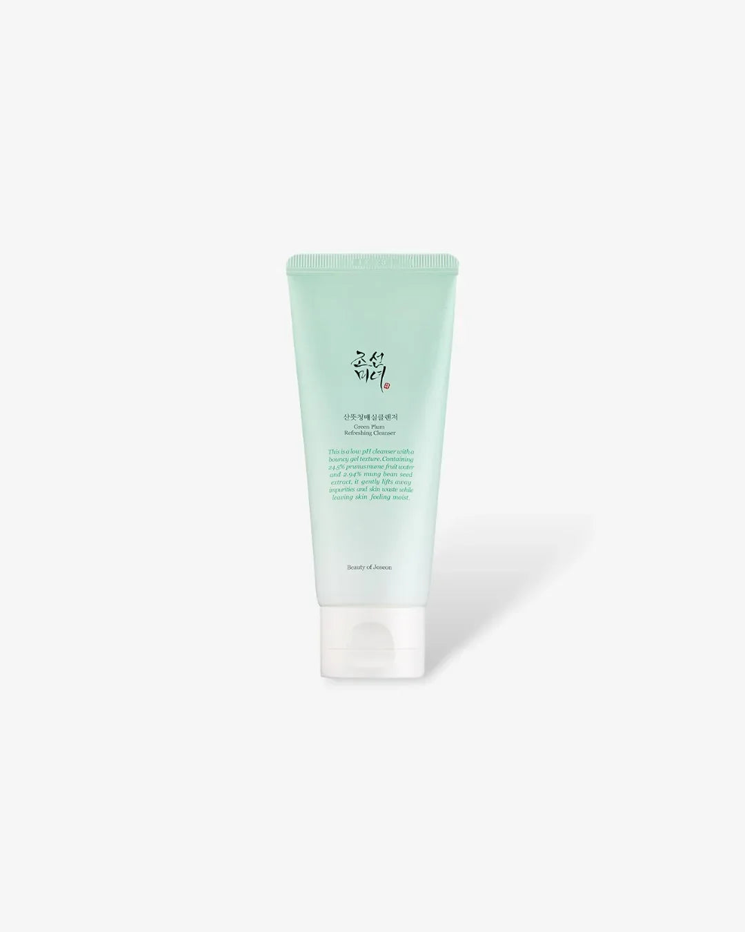 Green Plum Refreshing Cleanser tube on white background with Korean and English text