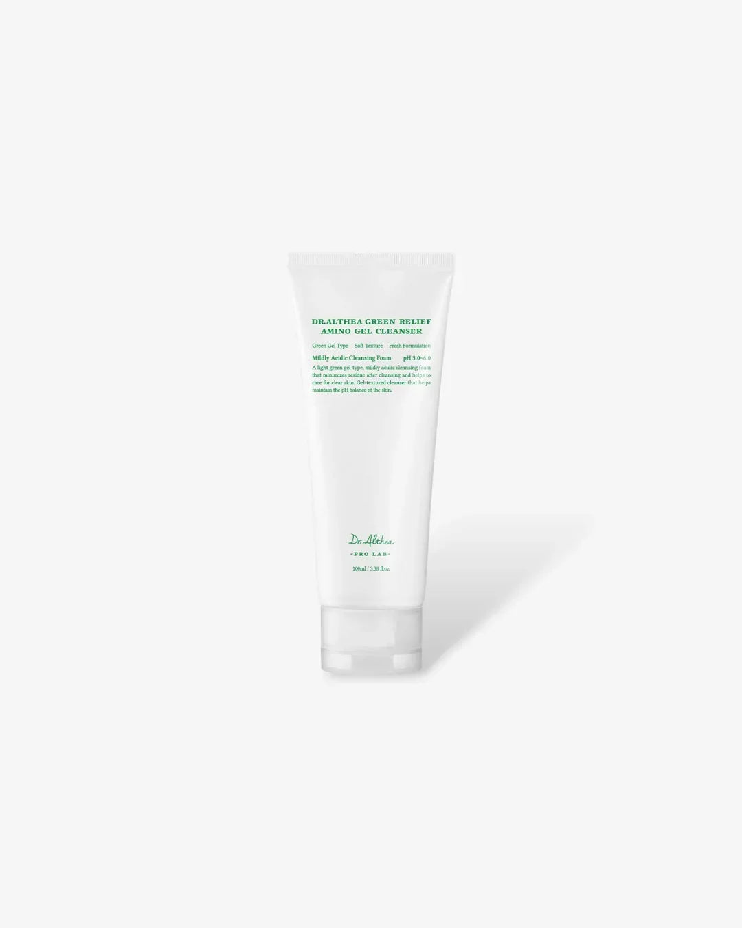 Dr.Althea Green Relief Amino Gel Cleanser tube with green text on white background