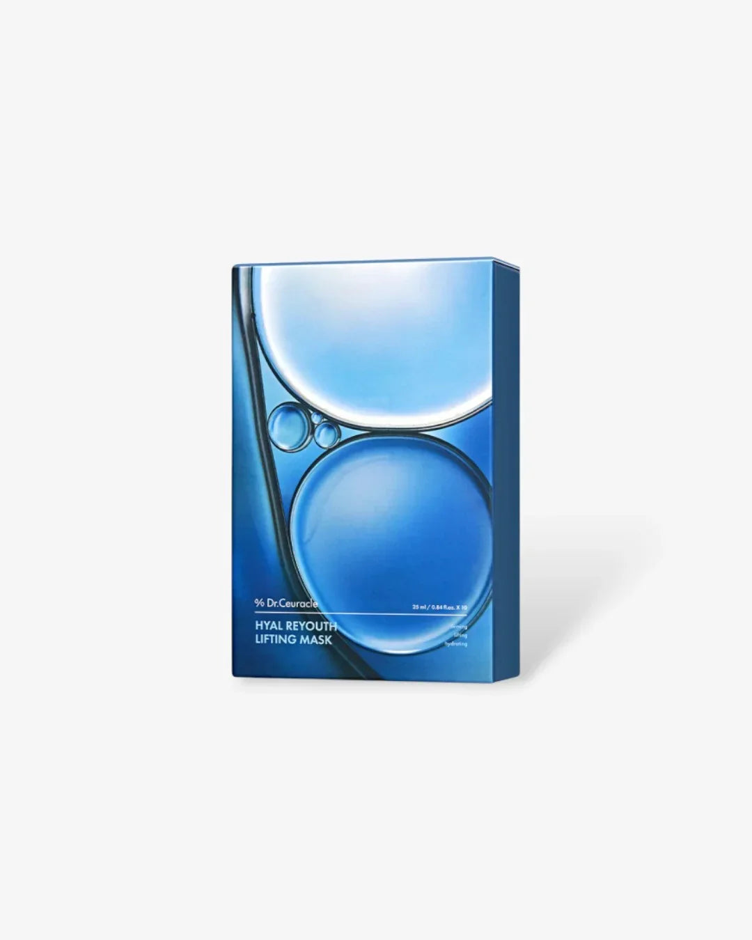 Dr.Ceuracle Hyal Reyouth Lifting Mask box with blue design and bubble graphics
