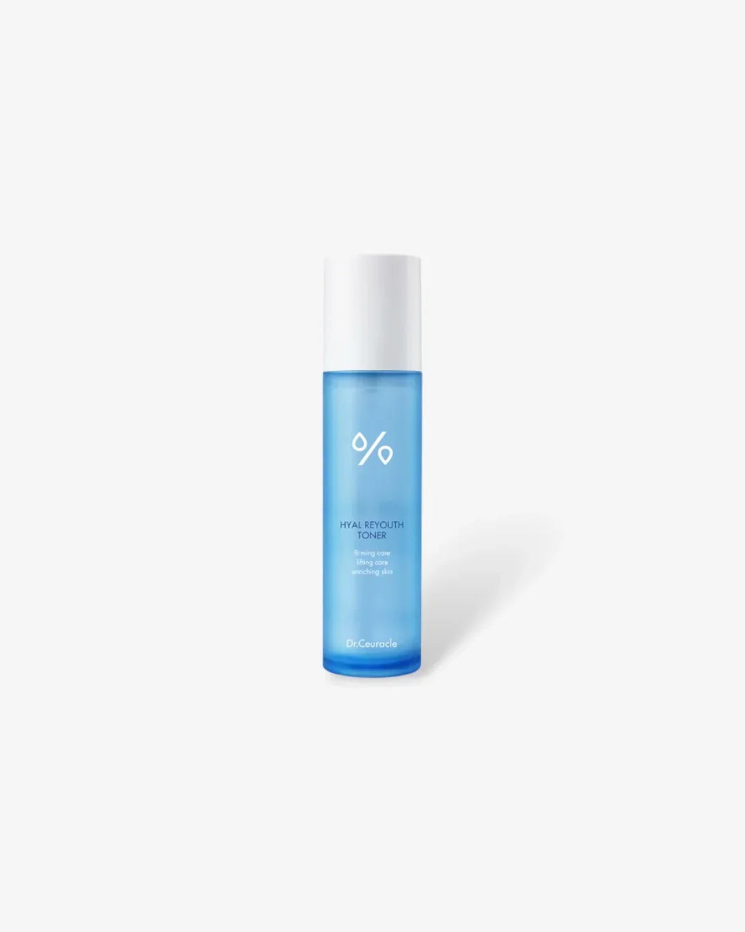 Blue bottle of Dr.Ceuracle Hyal Reyouth Toner with white cap on white background