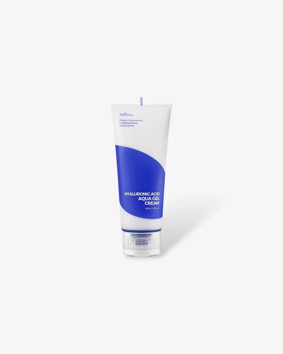 Isntree Hyaluronic Acid Aqua Gel Cream 100ml in white and blue tube on white background