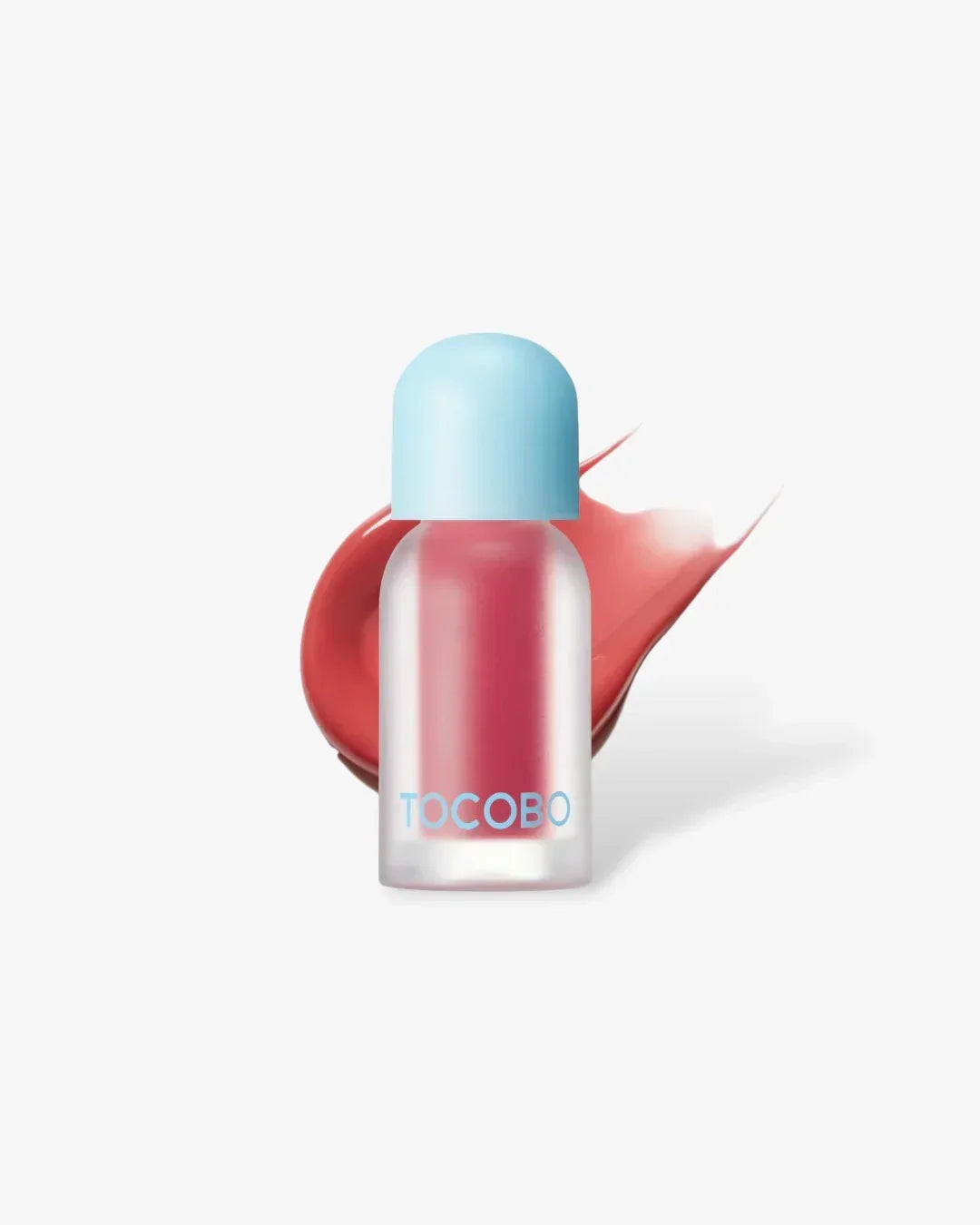 Tocobo Juicy Berry Plumping Lip Oil in cozy pink with blue cap and lip oil smear