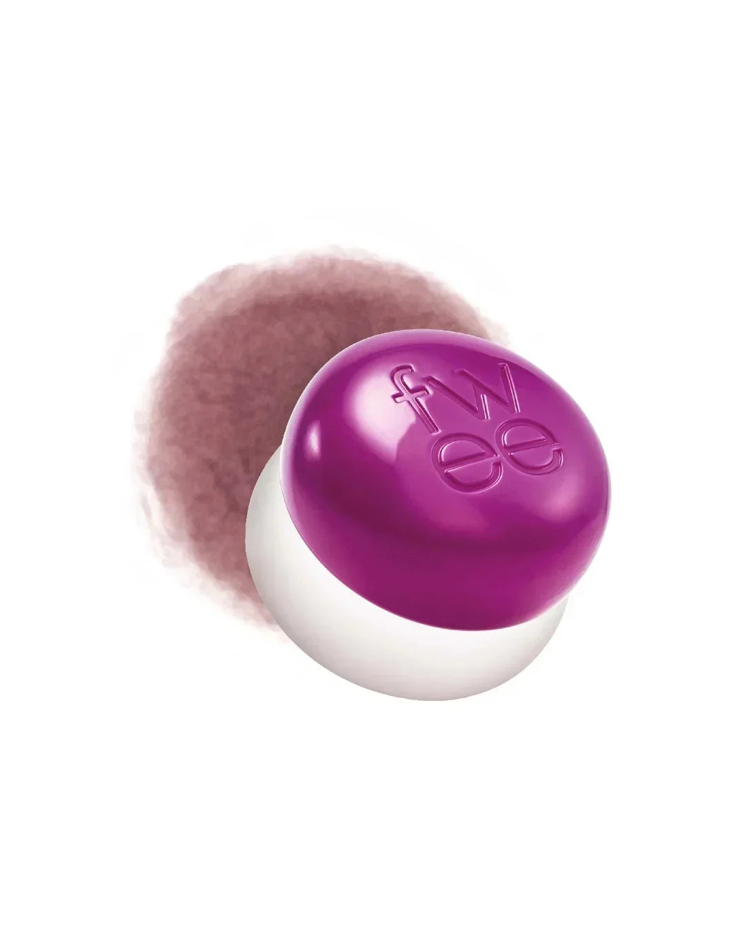 Small round lip and cheek tint pot with shiny purple lid embossed with 'fwee'