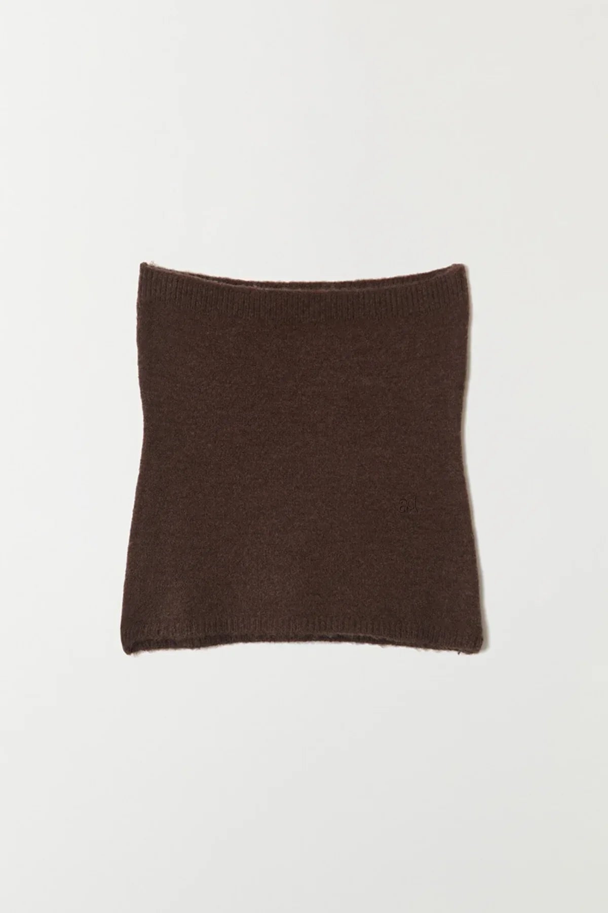 Brown knit basic tube top with ribbed edges on white background