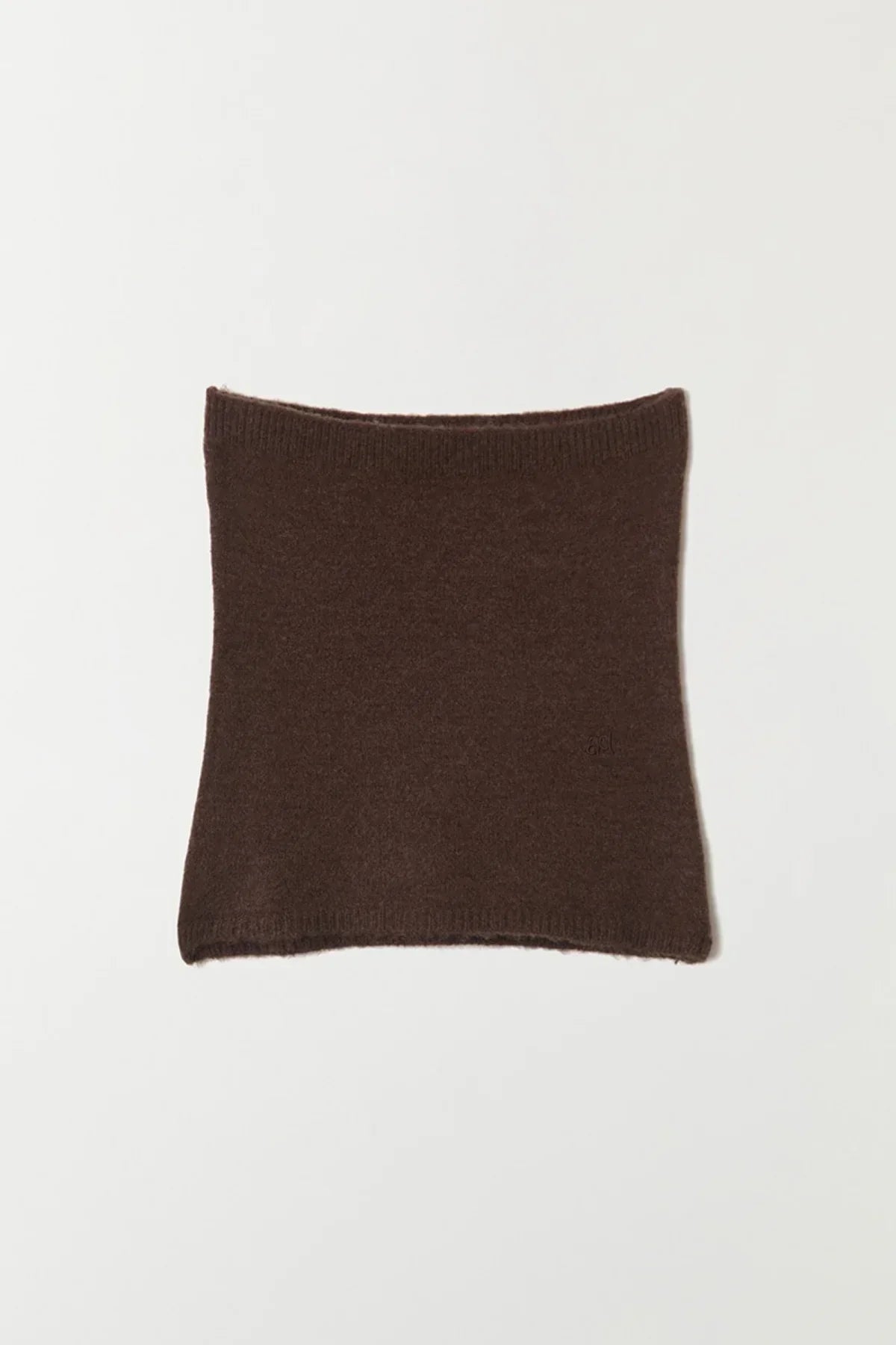 Basic brown knit tube top with ribbed edges on white background