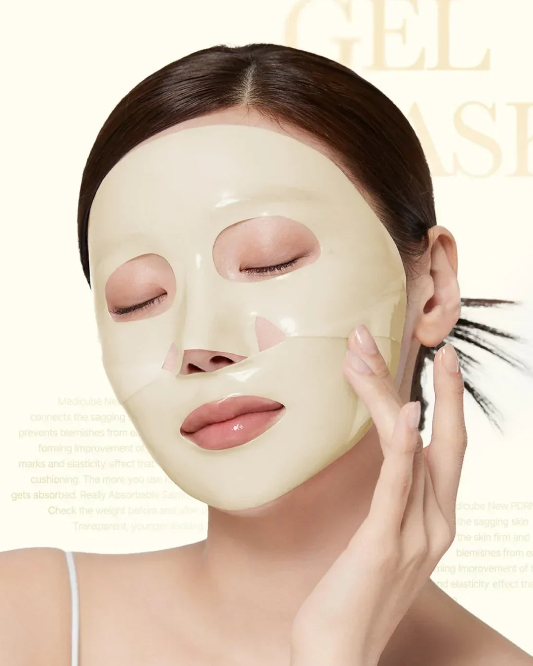 Woman wearing kojic acid turmeric gel face mask, Korean beauty skincare at Malkn UK