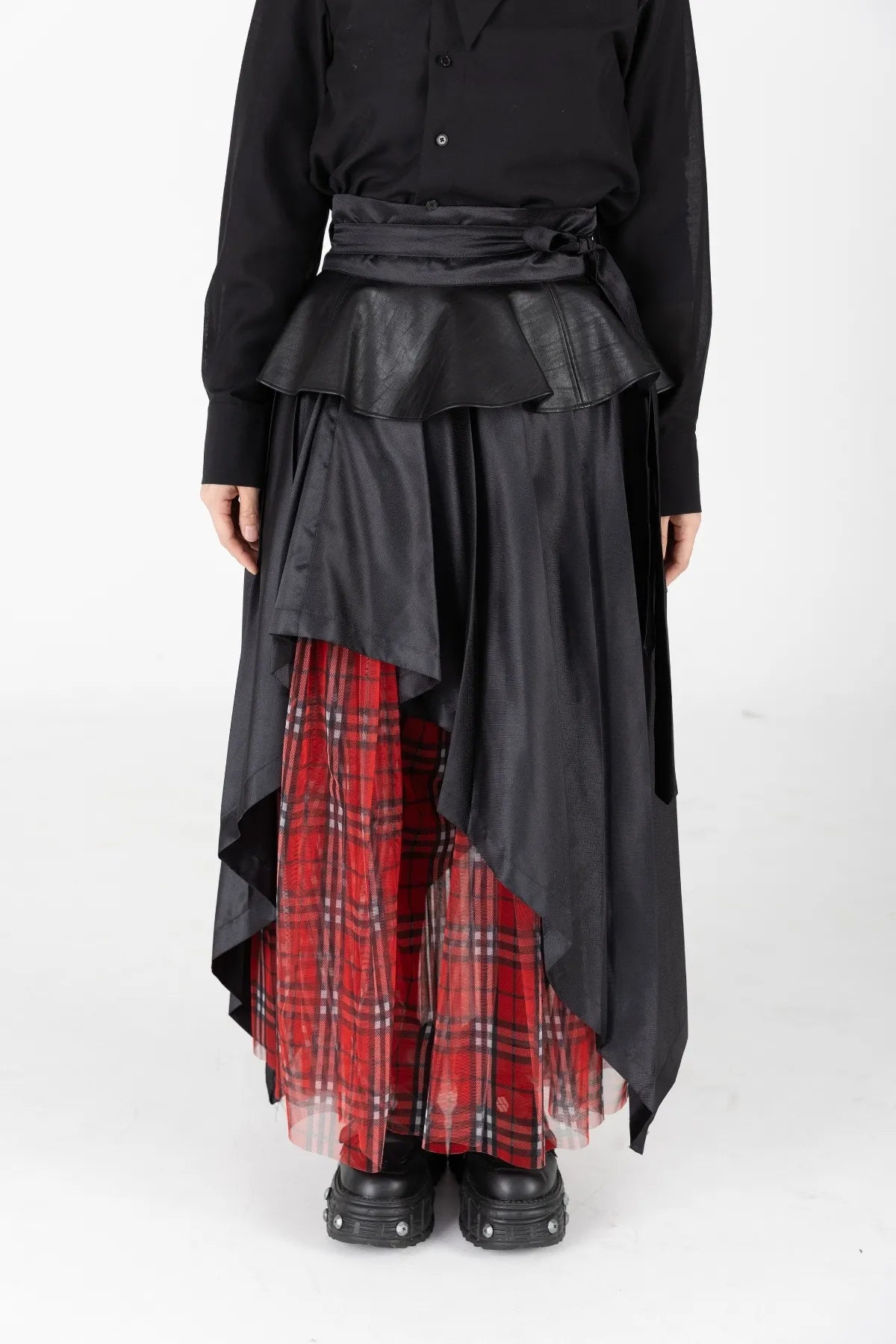 Leather Tartan Wrap Skirt