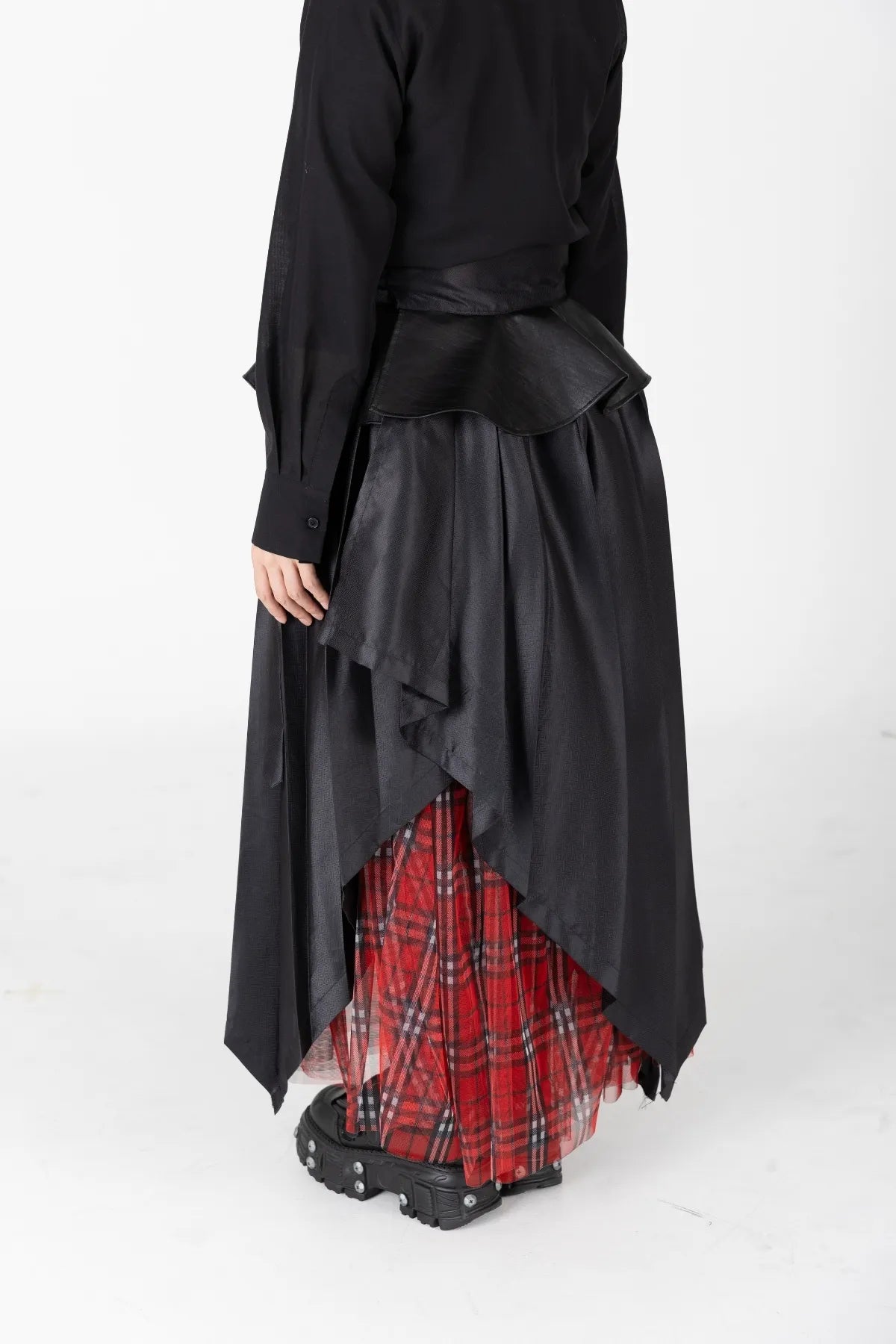 Leather Tartan Wrap Skirt