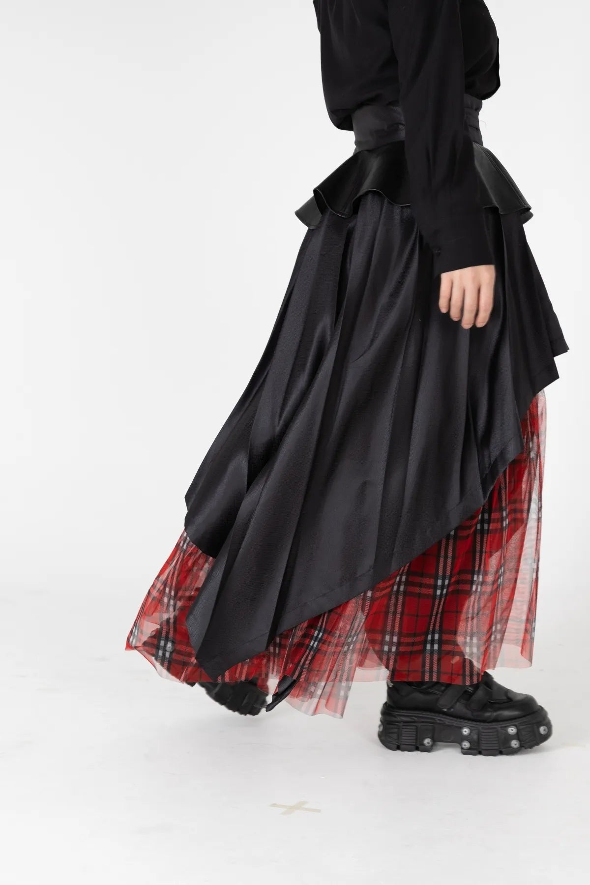 Leather Tartan Wrap Skirt