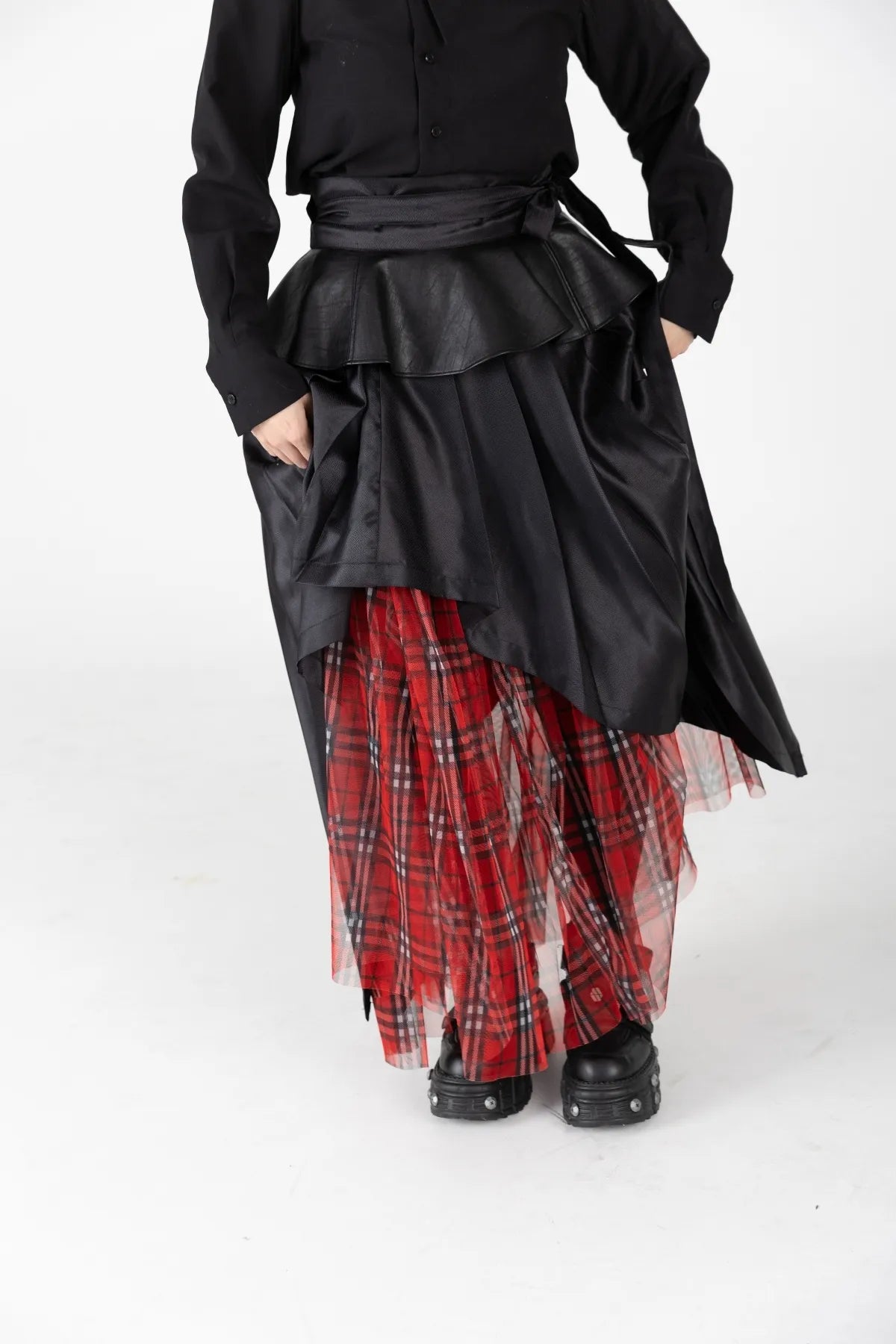 Leather Tartan Wrap Skirt
