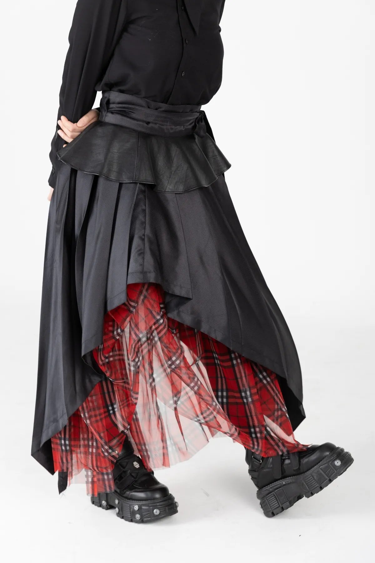 Leather Tartan Wrap Skirt