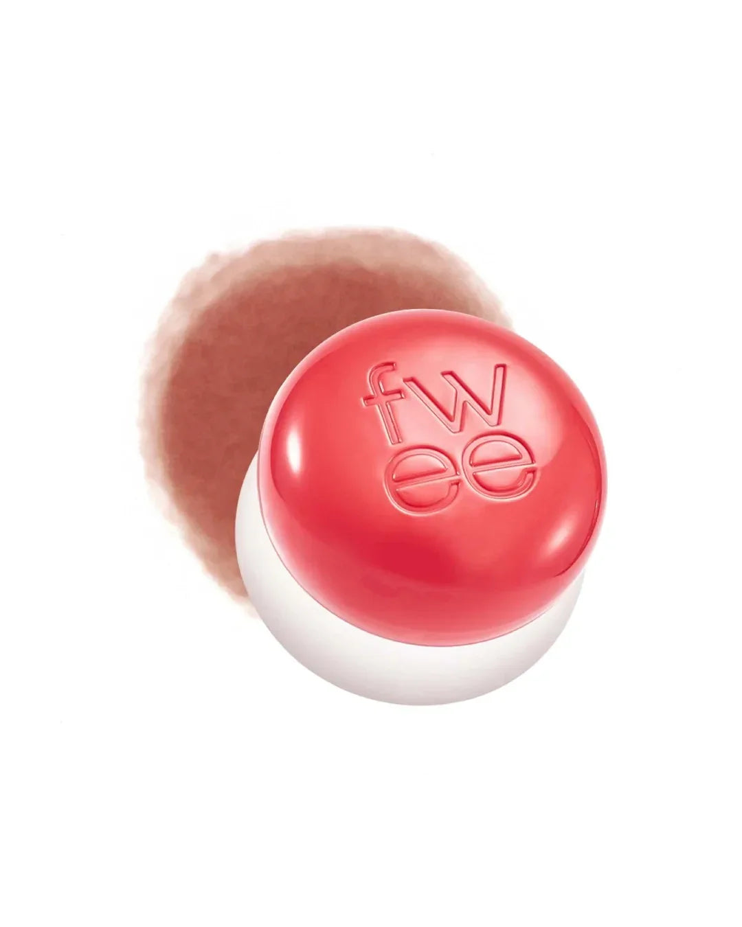 Round lip and cheek tint pot with red lid embossed fw ee on white background
