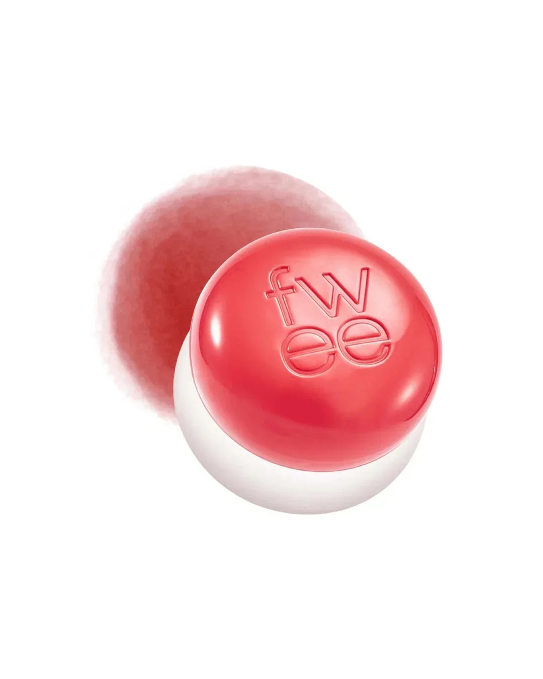 Fw ee brand lip and cheek pudding pot with red cap and blush color swatch