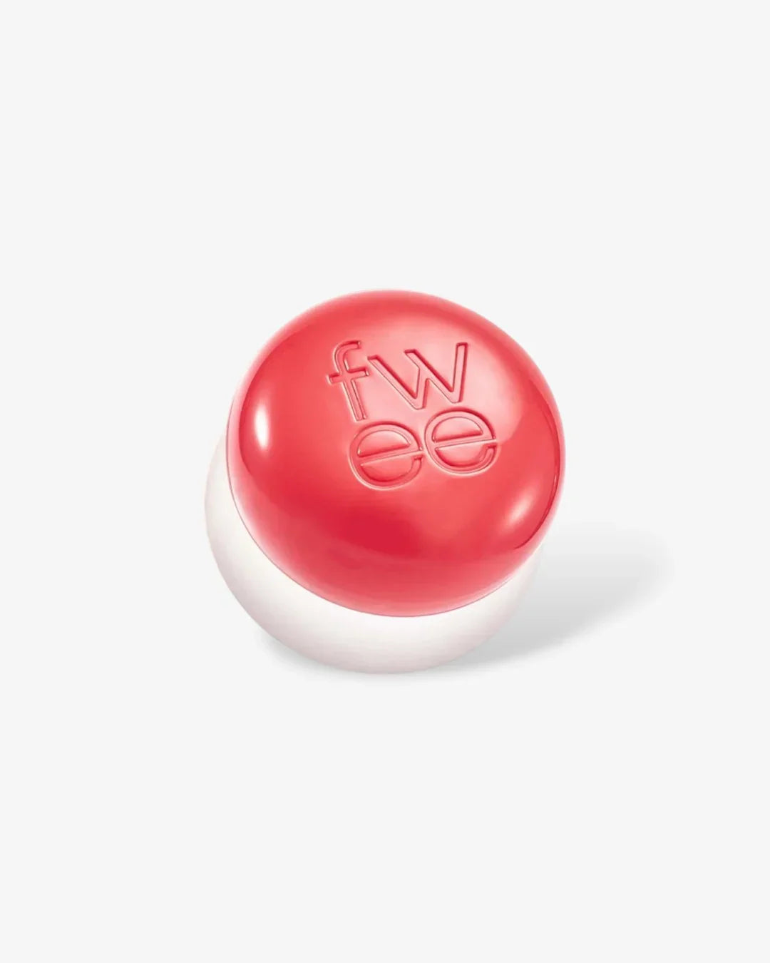 Small cosmetic jar with red lid embossed with 'fwee', white base on light background