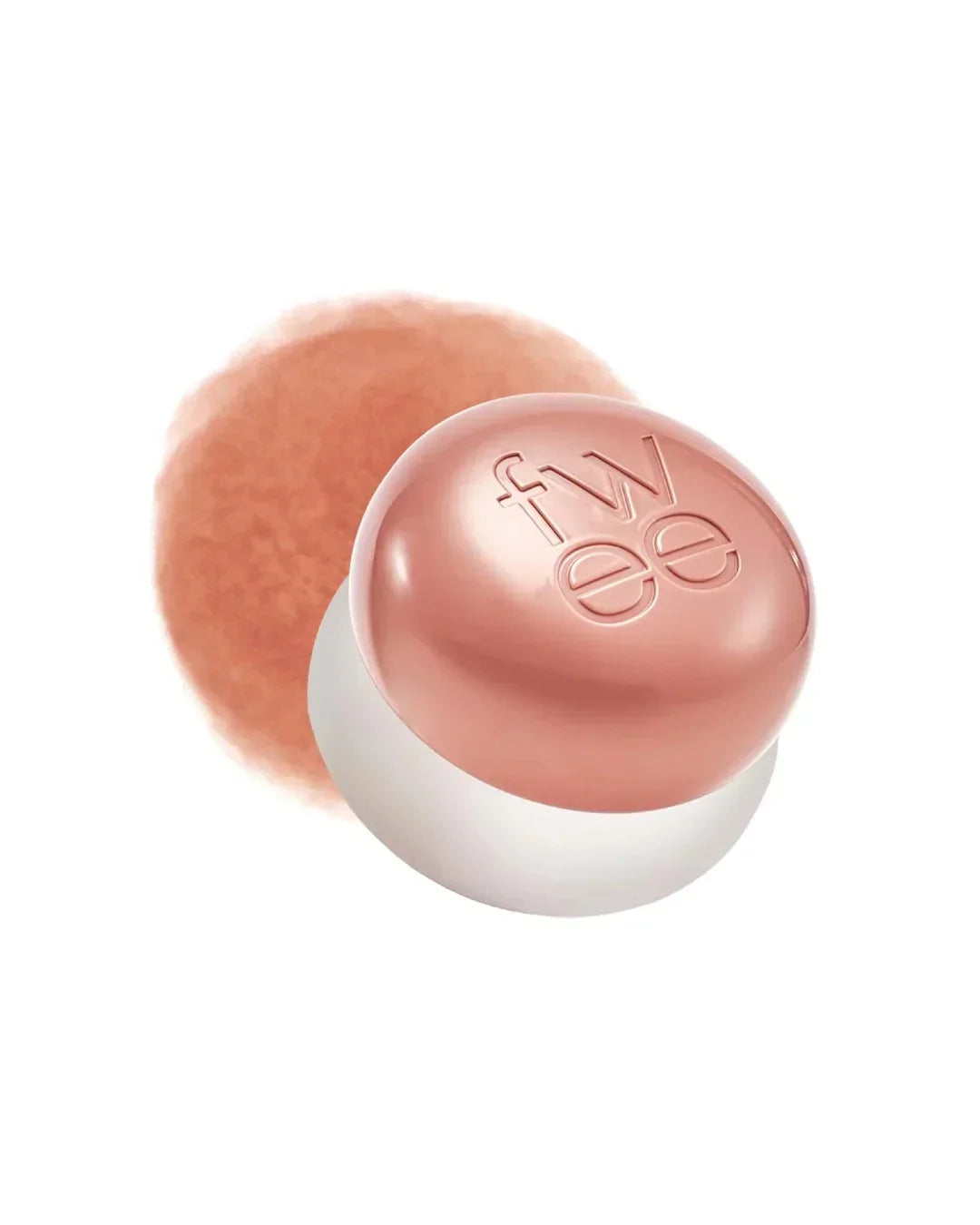 Pink and white compact lip and cheek balm pot with fw ee embossed lid and swatch