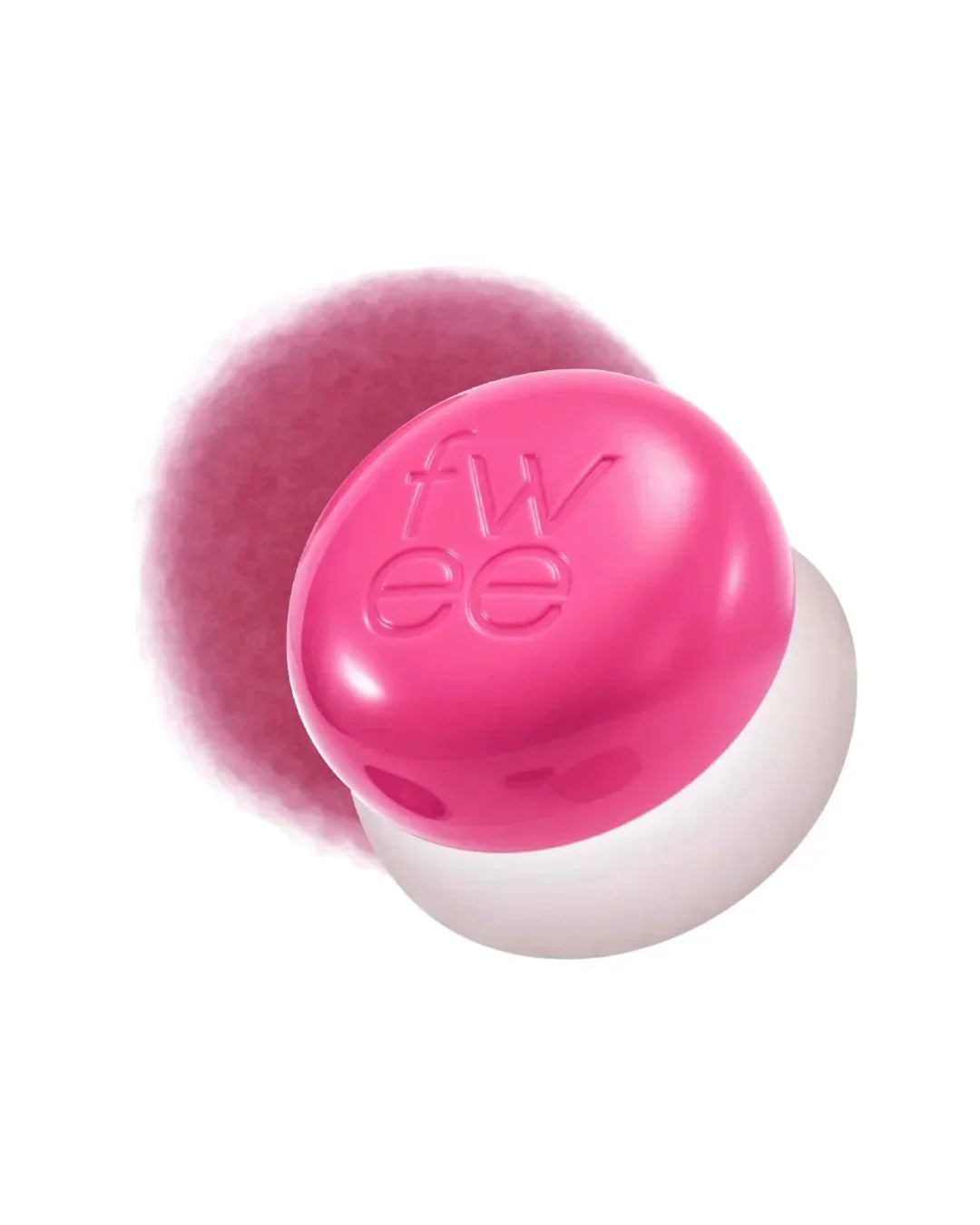 Pink lip and cheek pudding pot with embossed fw ee logo and matching swatch on white background