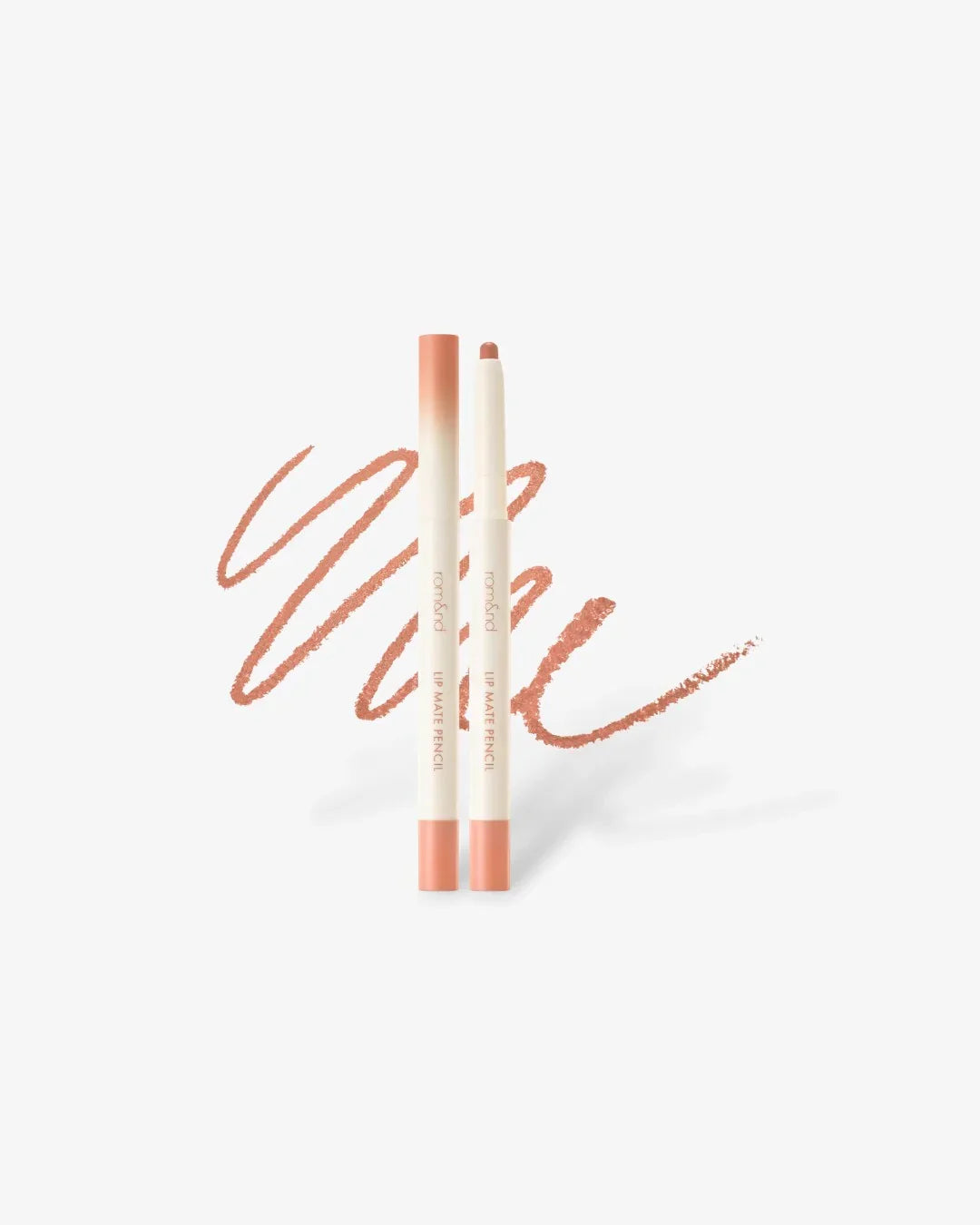 Romand lip mate pencil in tendery peach shade with swatch on white background