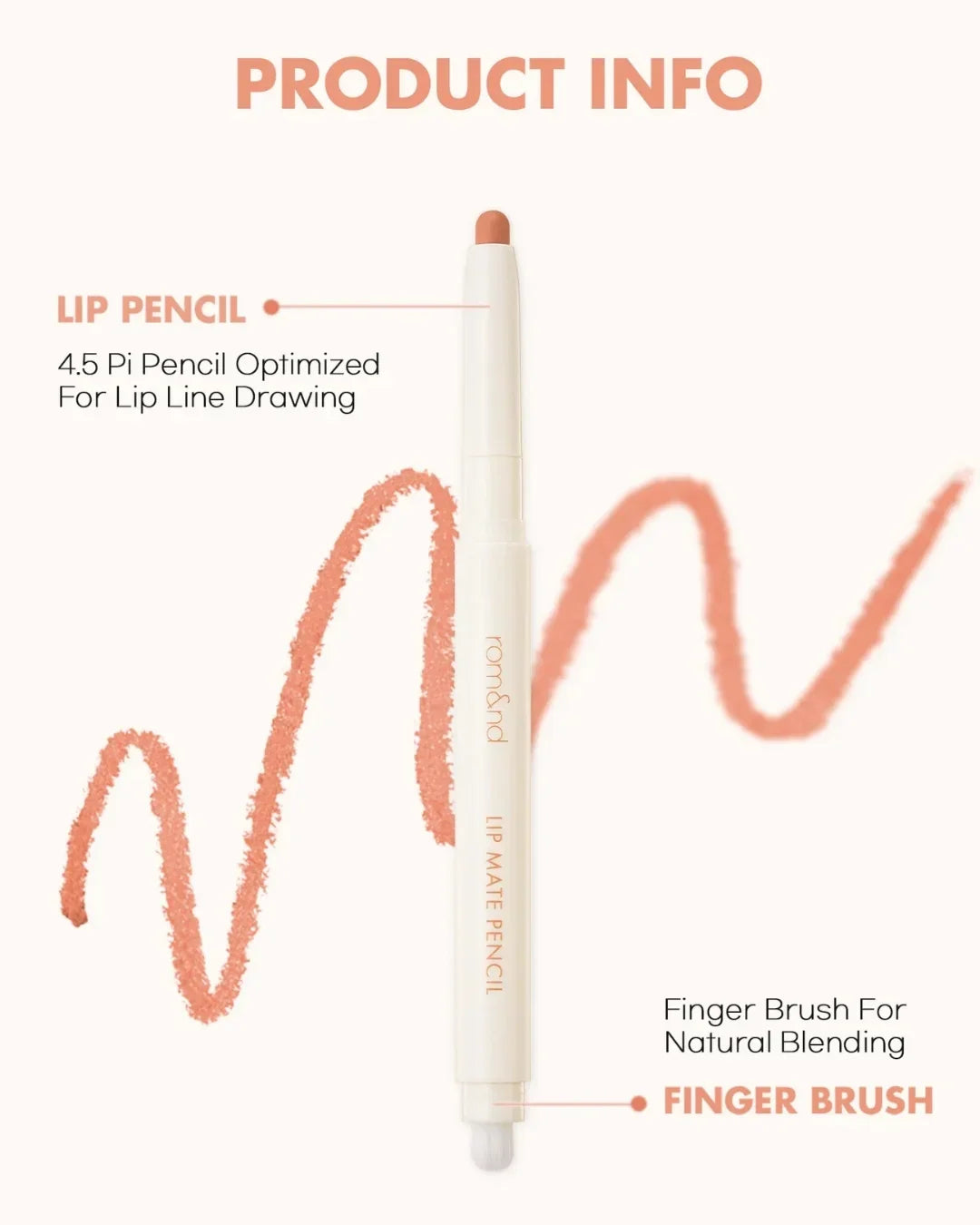 rom&nd Lip Mate Pencil with 4.5 Pi lip pencil and finger brush for natural blending