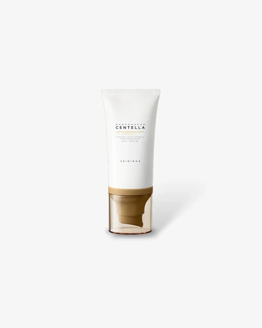 Madagascar Centella Air Fit Suncream Light SPF30 PA in white tube with beige pump on white background