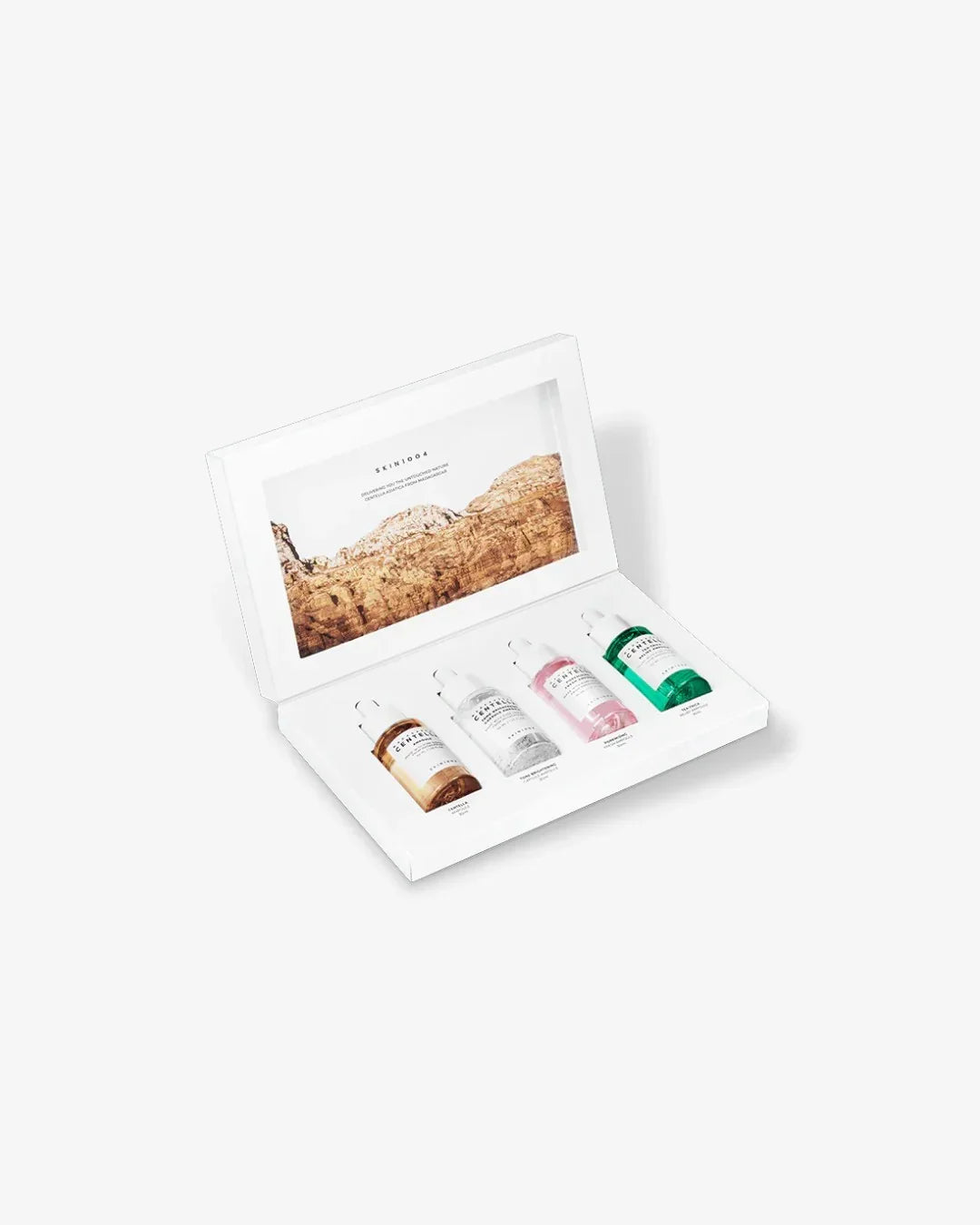 Skin1004 Madagascar Centella mini ampoule set featuring four colorful serum bottles in white packaging