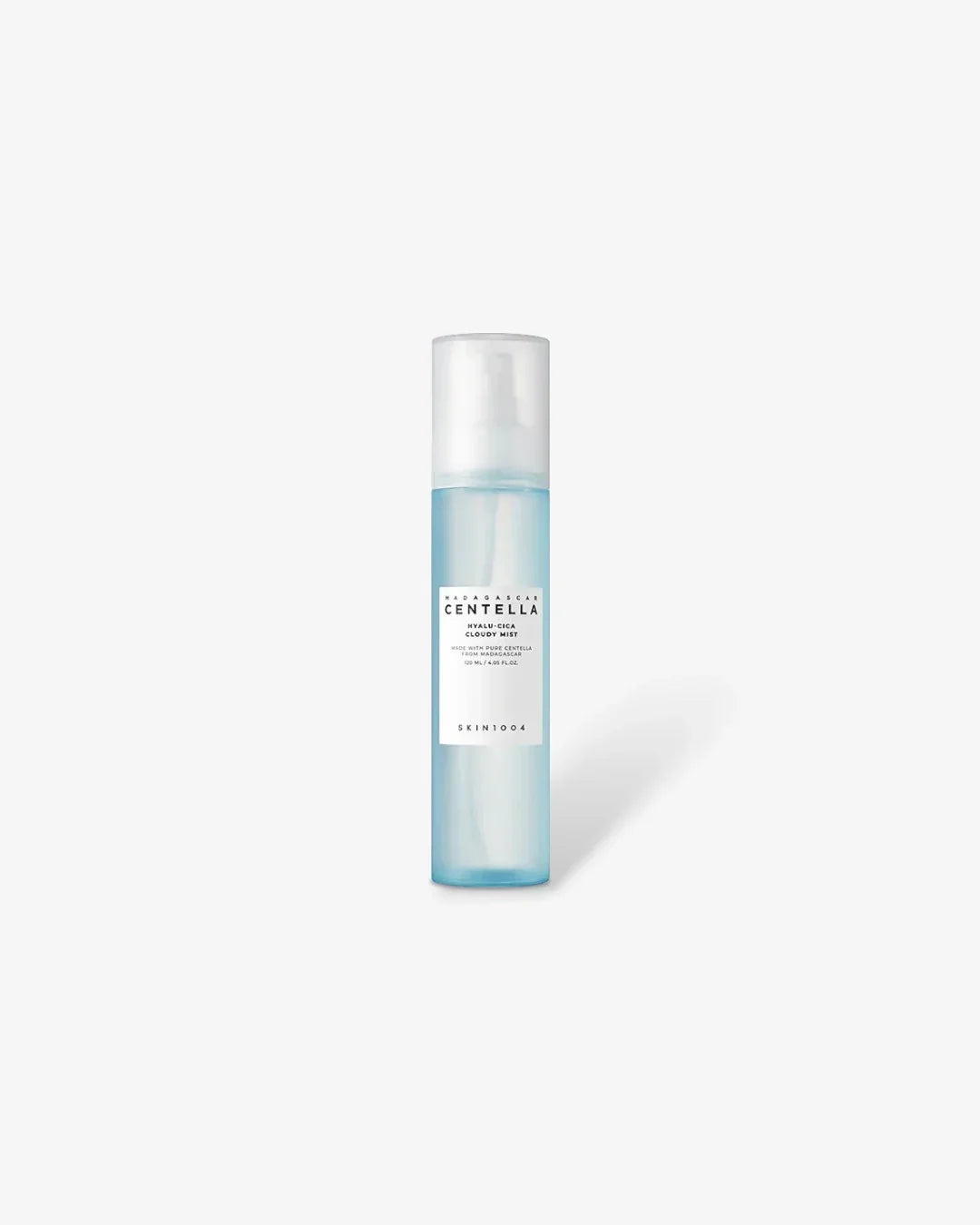 Skin1004 Madagascar Centella Hyalu-Cica Cloudy Mist 120ml blue spray bottle on white