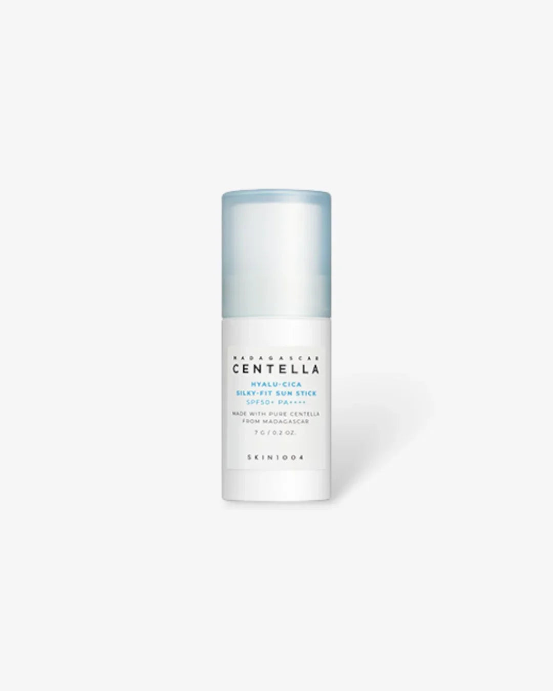 Skin1004 Madagascar Centella Hyalu-Cica Silky-Fit Sun Stick SPF50+ PA++++ white sunscreen stick with blue cap