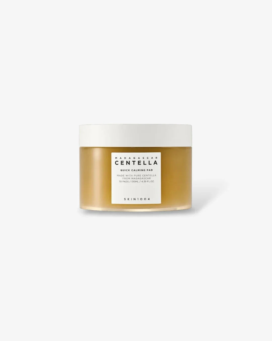 Skin1004 Madagascar Centella Quick Calming Pad in amber jar with white lid on white background