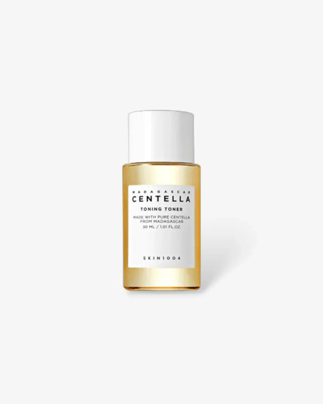30ml bottle of Madagascar Centella Toning Toner by Skin1004 with white cap on white background