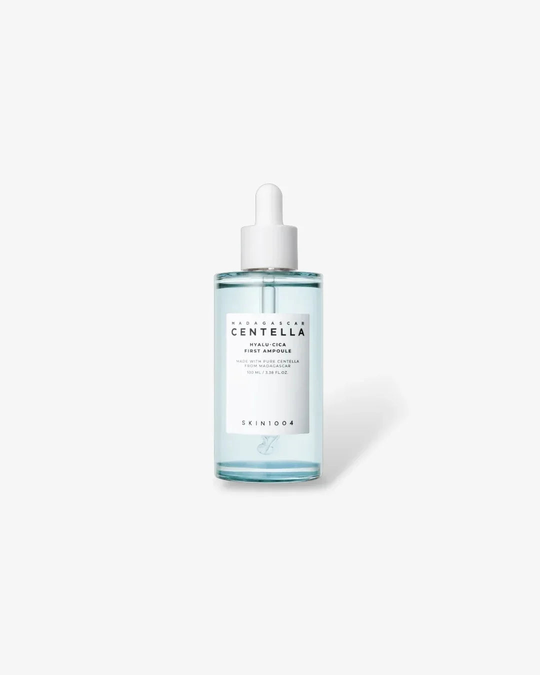 Madagascar Centella Hyalu-Cica First Ampoule 100ml serum bottle with dropper on white background