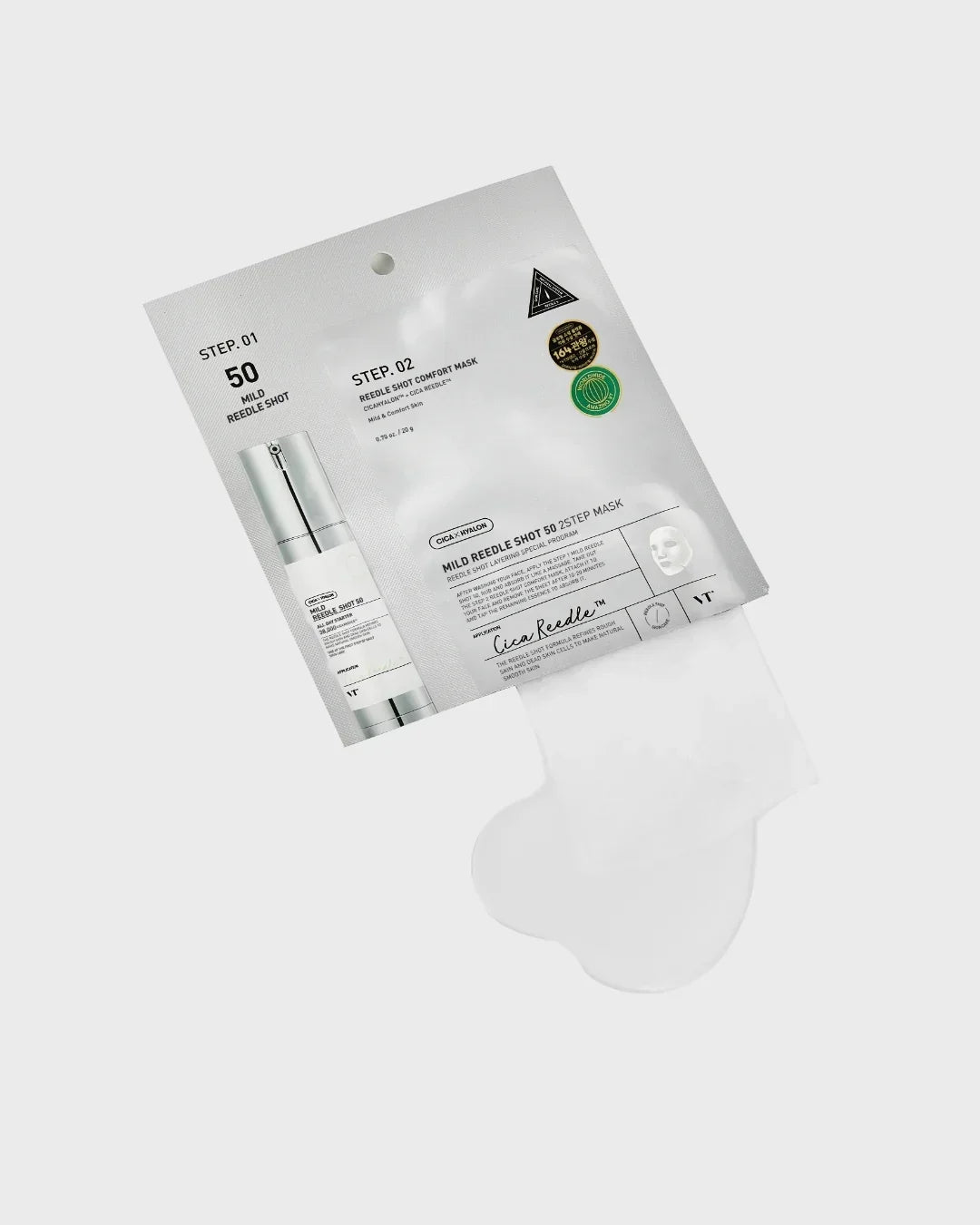 Mild reedle shot 50 serum and two-step comfort mask skincare set with transparent face mask sheet