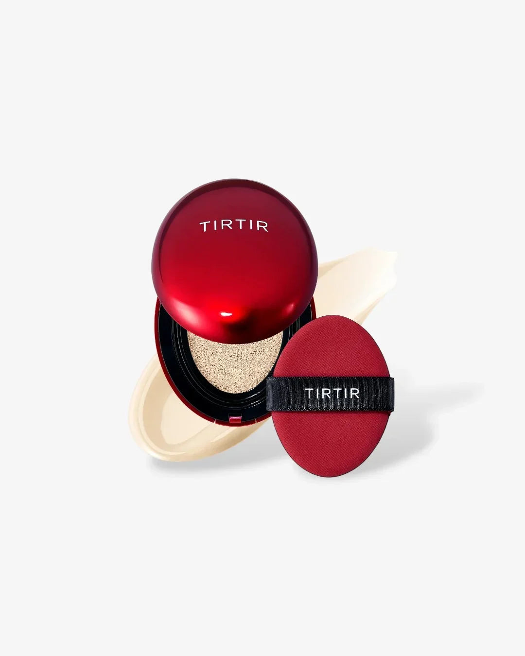 TIRTIR Mini Mask Fit Cushion foundation in cream shade with red compact and applicator puff