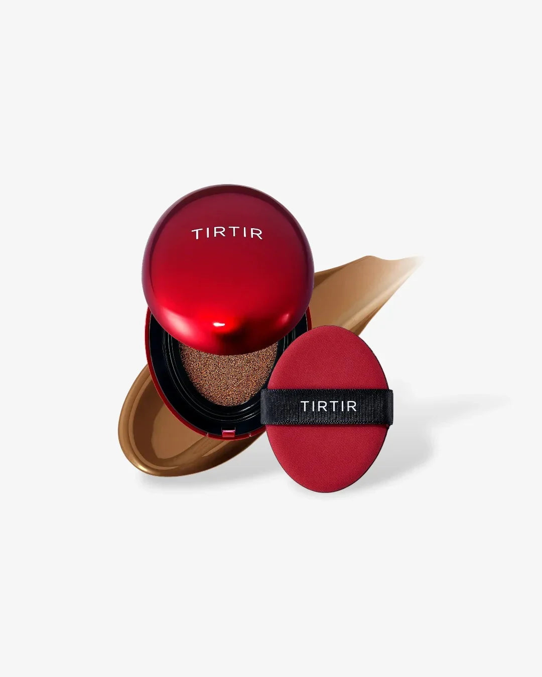 TIRTIR Mini Mask Fit red cushion compact with applicator sponge on white background