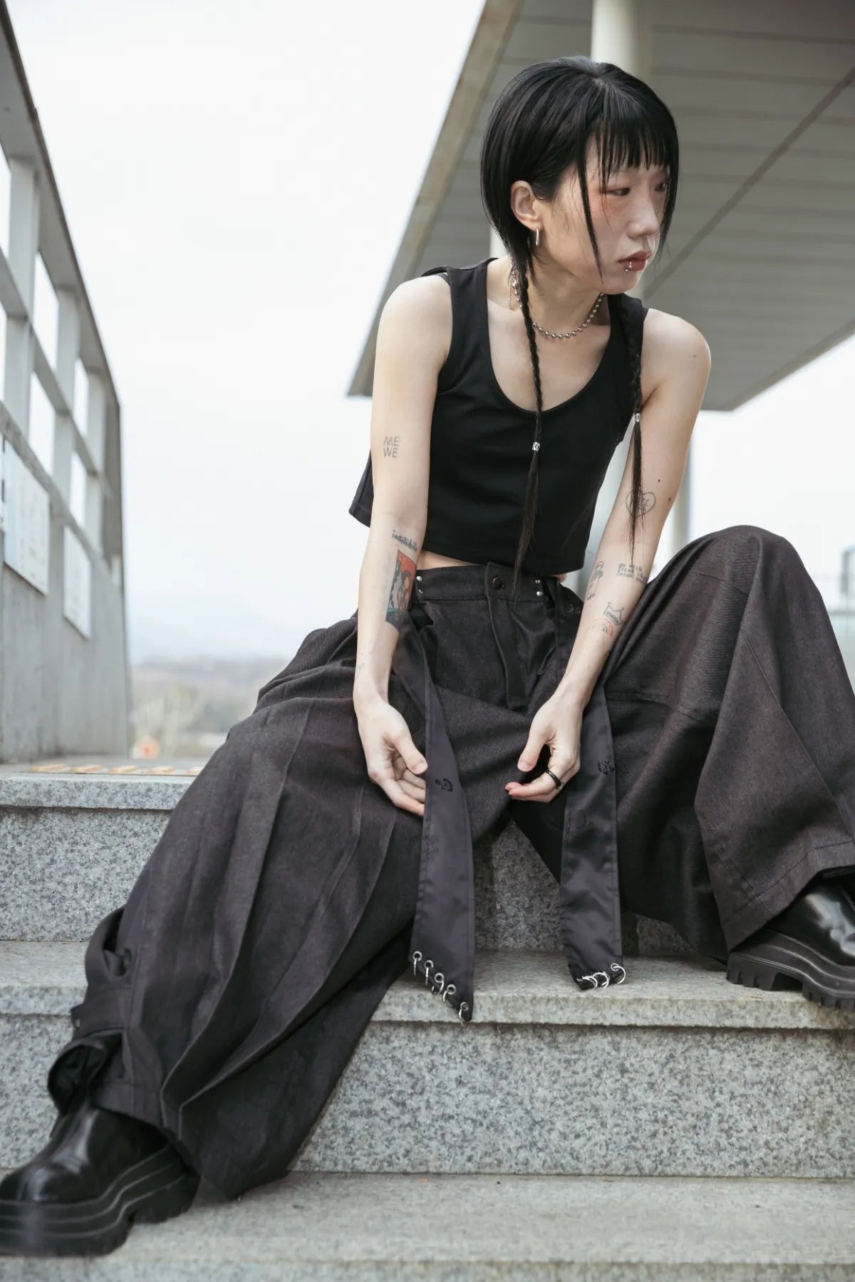 Mixed Brocade Wide Pants