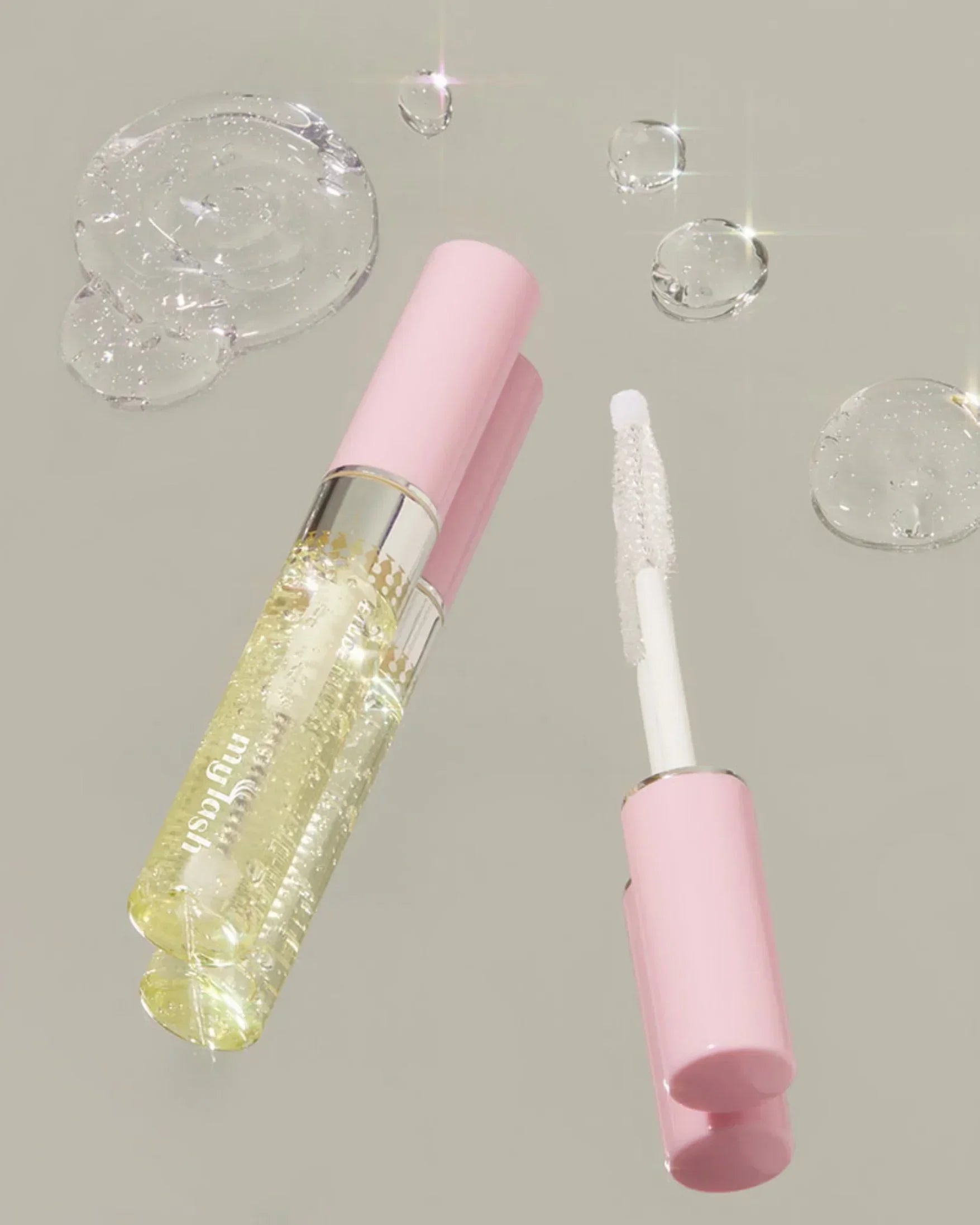 My Lash Serum with clear gel texture and pink cap, eyelash growth serum with applicator wand