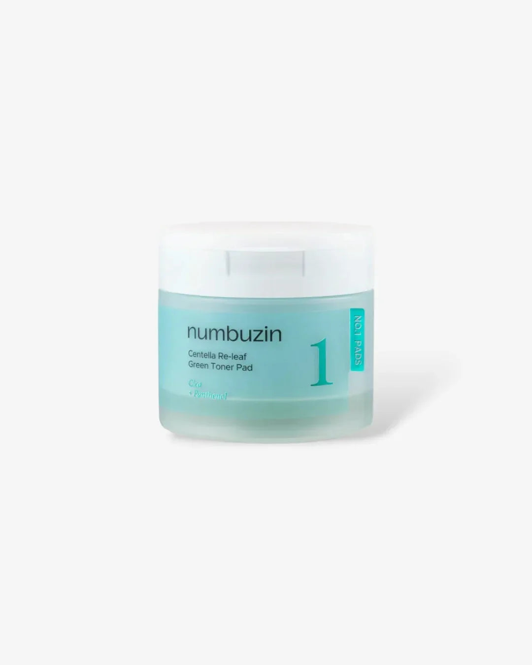 Numbuzin Centella Re-leaf Green Toner Pad container with white lid on white background