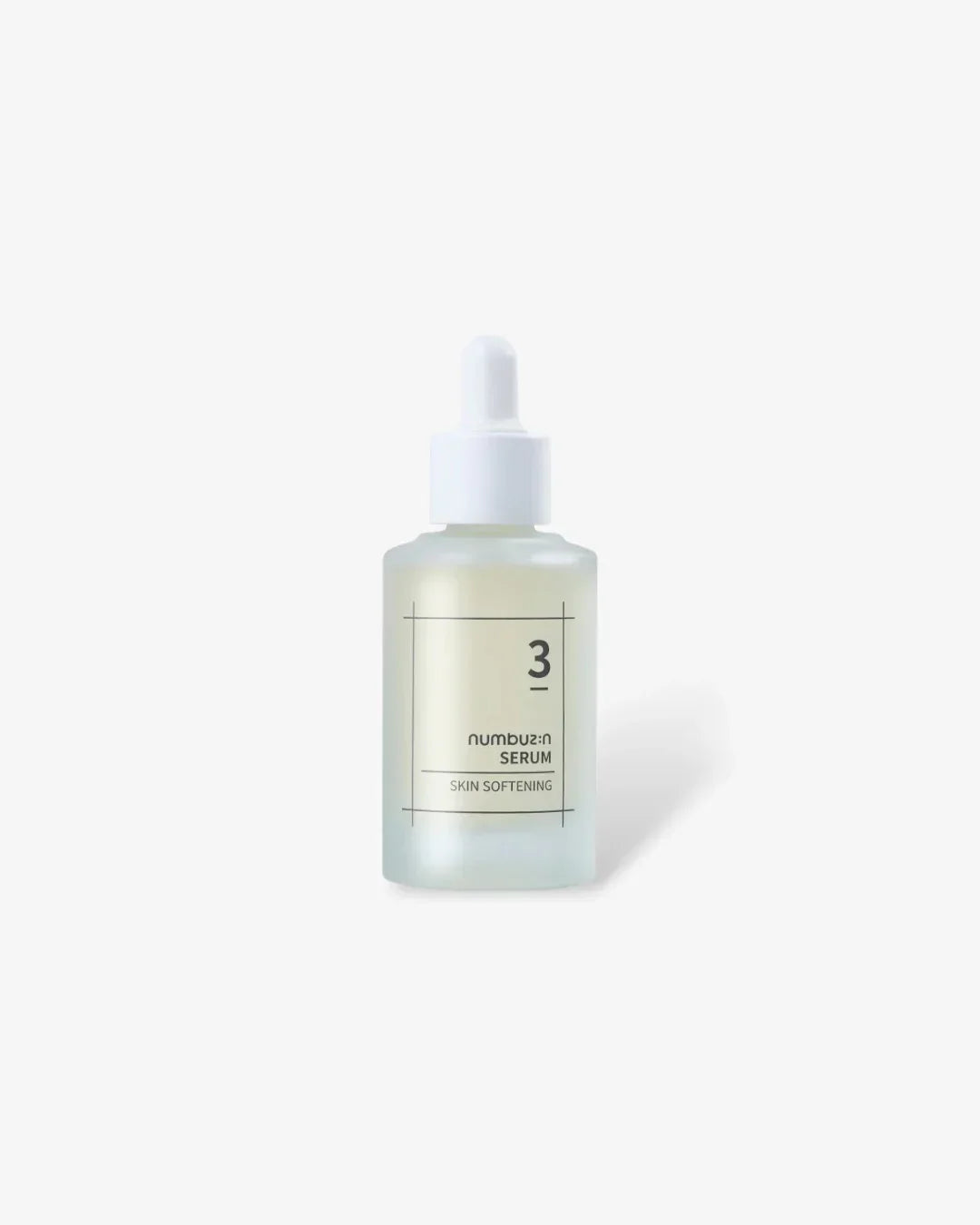 Numbuz:n Skin Softening Serum No. 3 in frosted glass bottle with white dropper