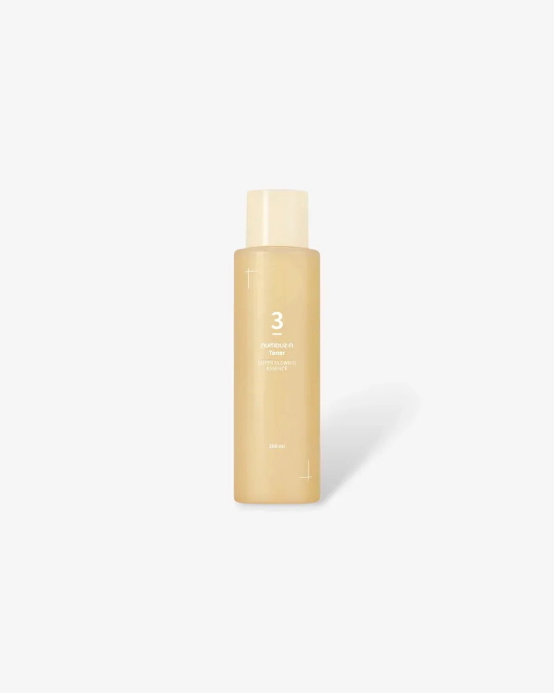 200ml beige bottle of 3 Numbuzin Super Glowing Essence toner on white background