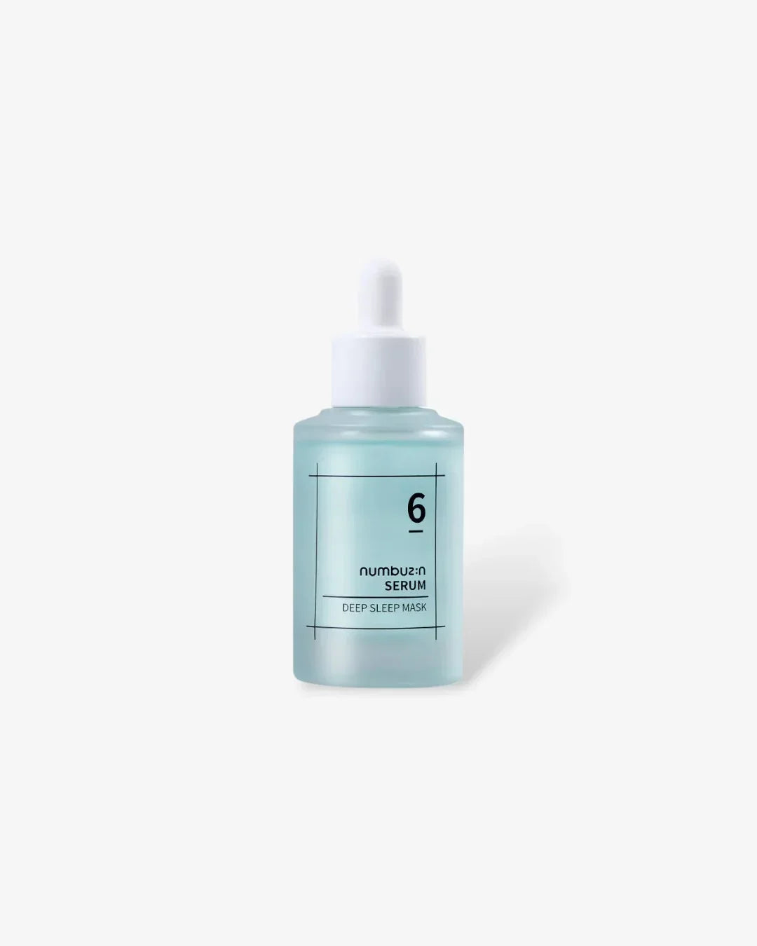 Numbuz:n Deep Sleep Mask serum in frosted blue glass bottle with white dropper cap on white background