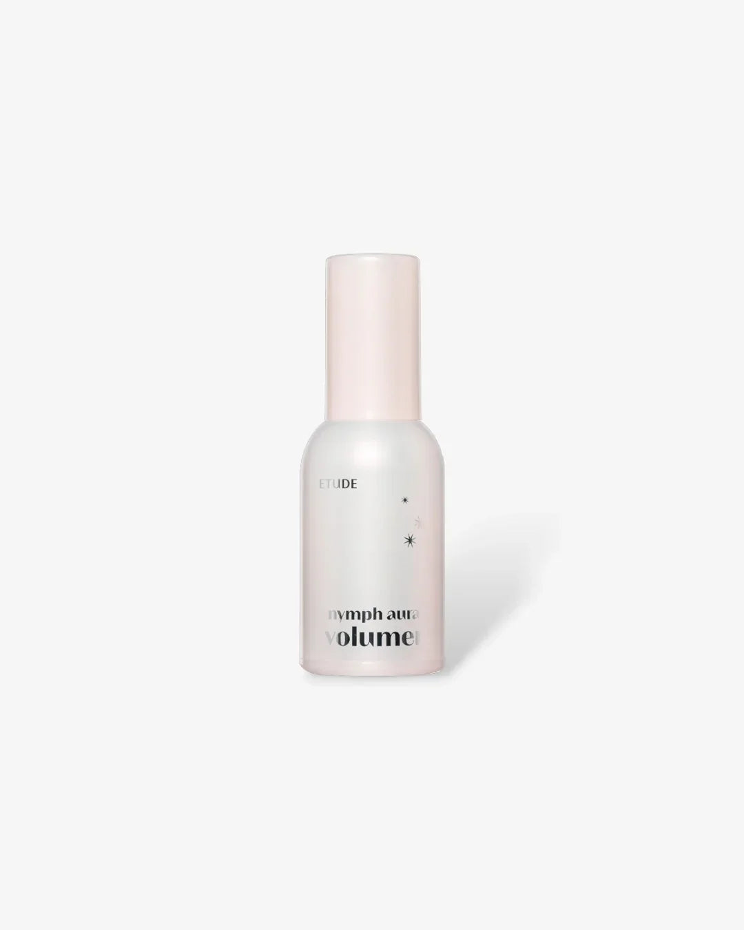 Etude Nymph Aura Volumer cosmetic bottle with pink cap on white background