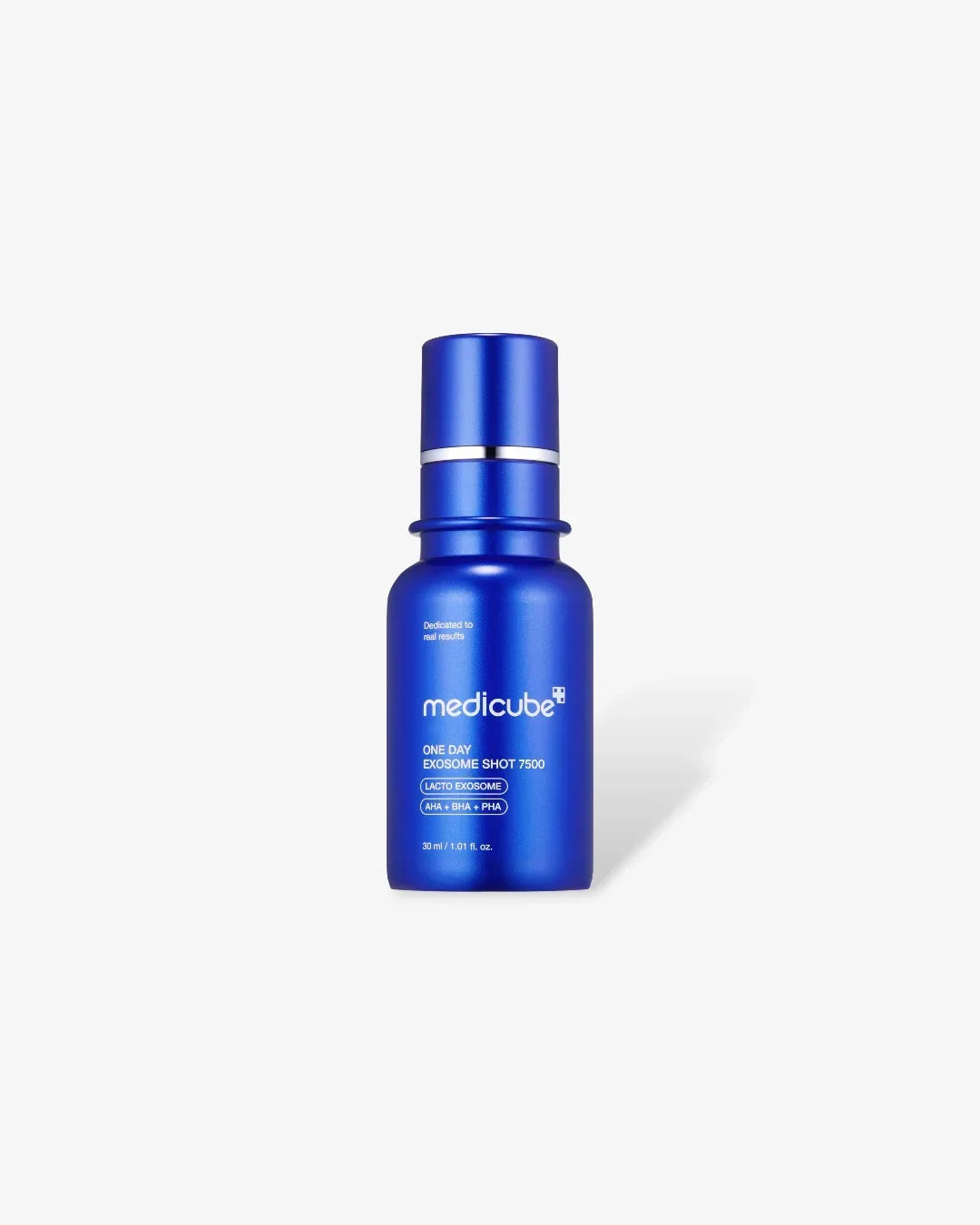 Blue Medicube One Day Exosome Shot 7500 skincare ampoule bottle on white background