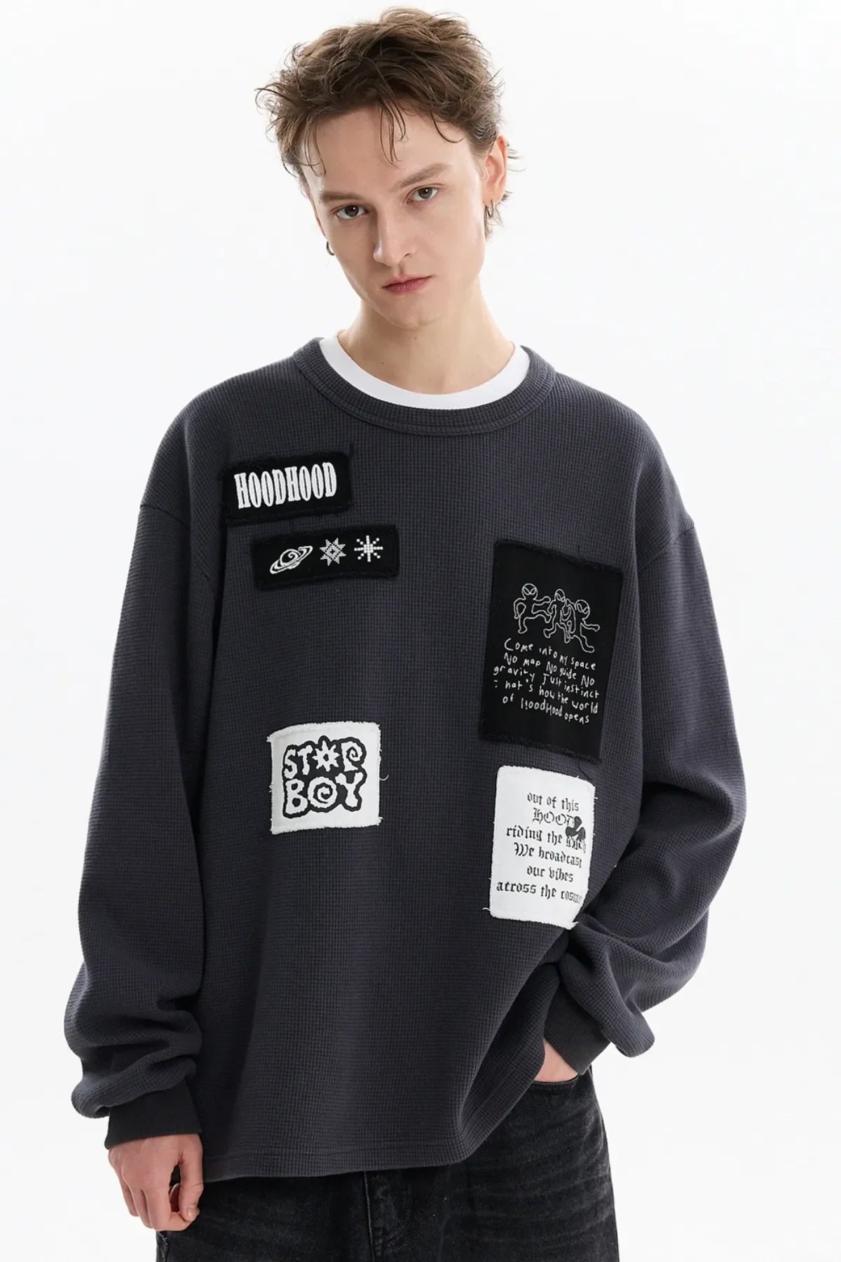Patchwork Waffle Long Sleeve T-shirt